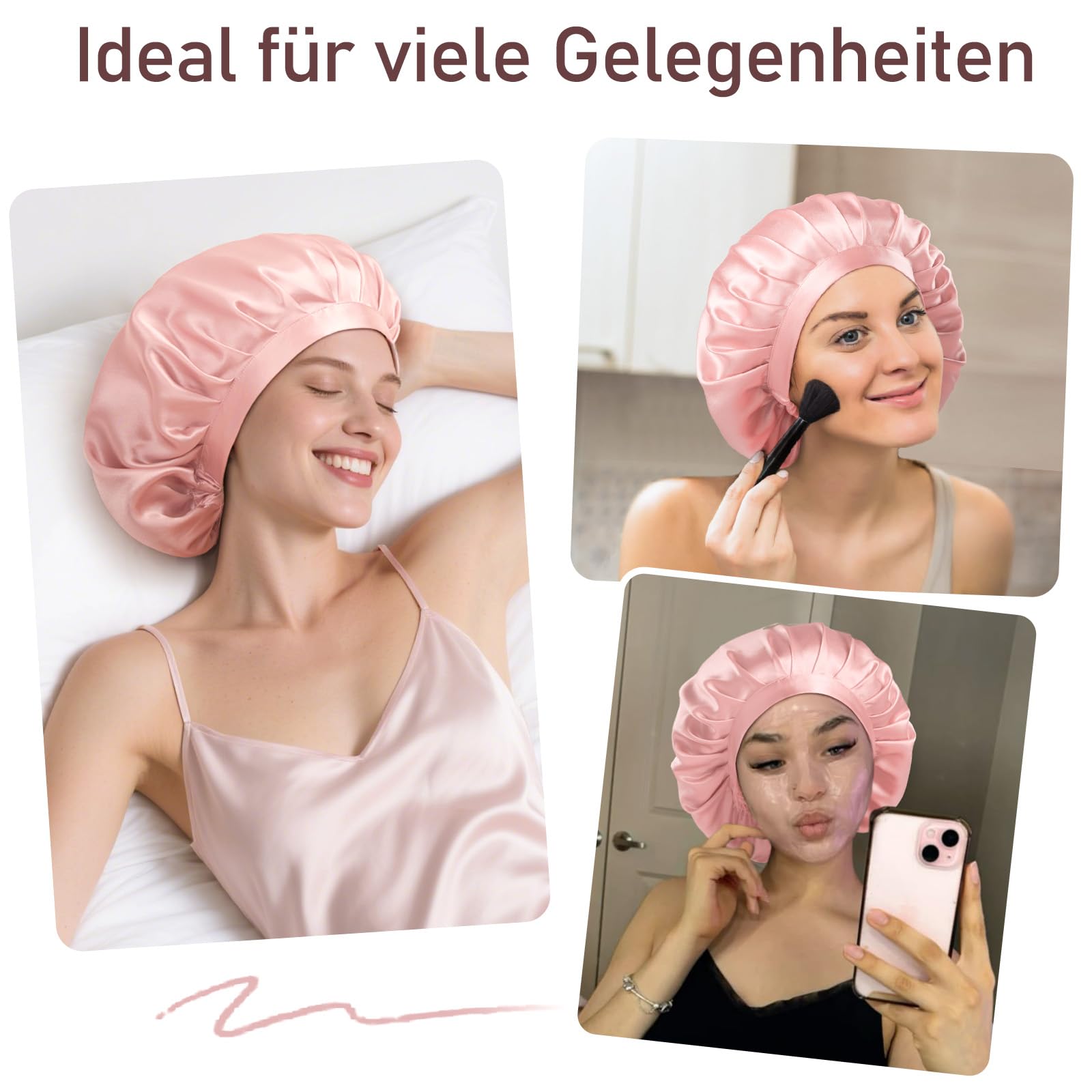 LitBear 22 Momme Seidenhaube zum Schlafen - Schlafmütze aus 100% Maulbeerseide, 100% Silk Bonnet mit elastischem Band, atmungsaktive und verstellbare Schlafhaube für lockiges Haar