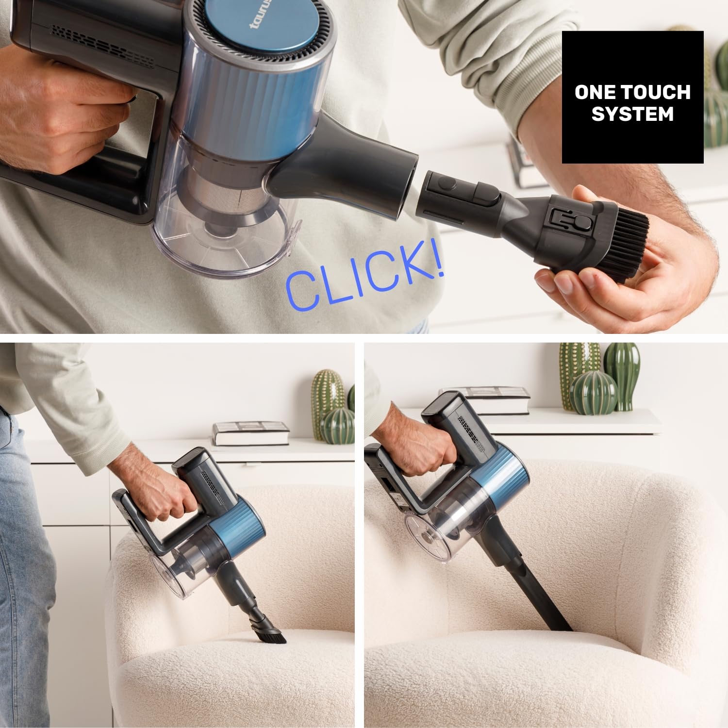 Taurus – Aspirador sin Cable Homeland Ideal Touch, Batería extraíble, Carga Rápida, 180W, 35 min autonomía, Filtro HEPA, Turbo Brush, LED, Pantalla Digital, Depósito 600ml, Accesorios