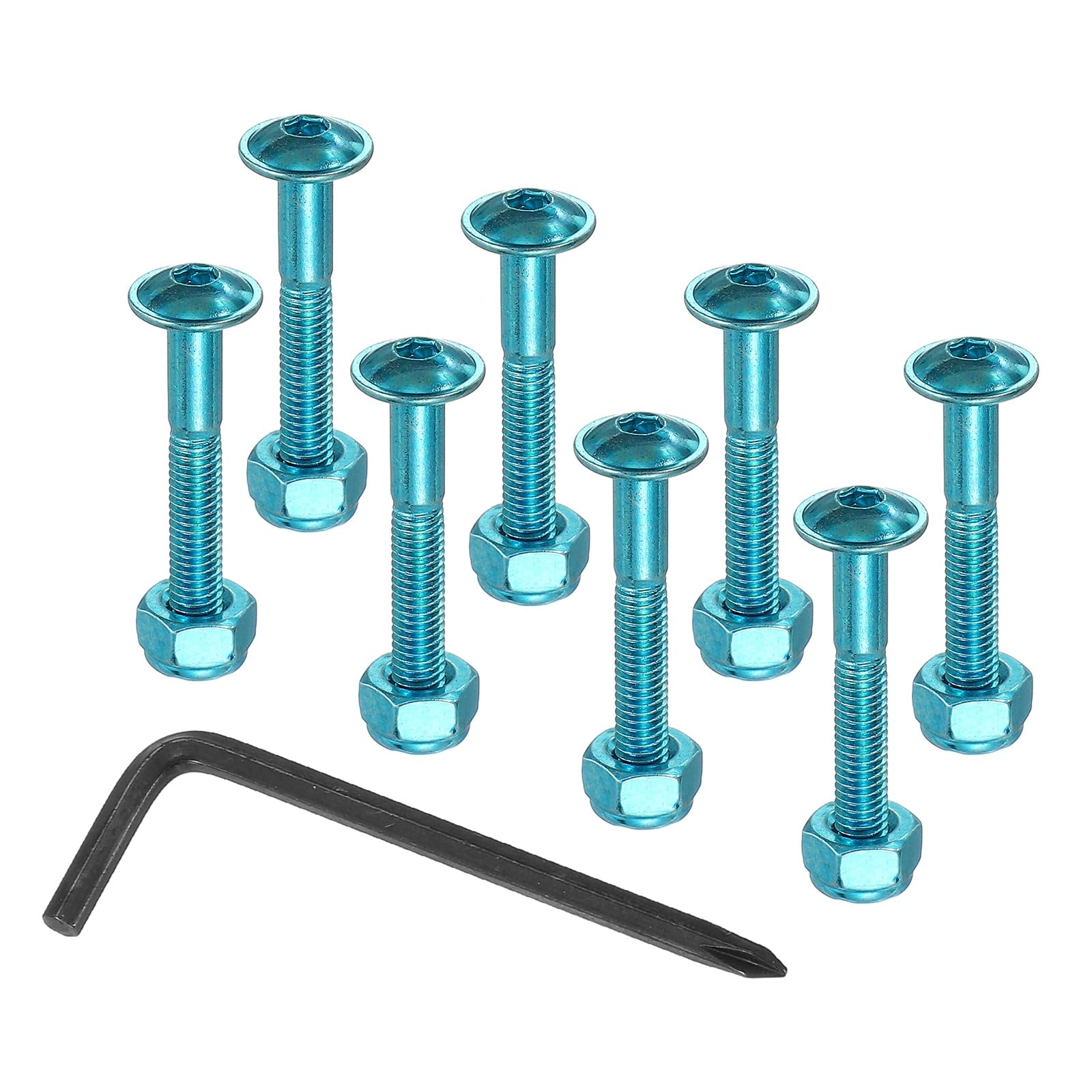 PATIKIL 21 Mm/ 0.8" Skateboard Hardware Kit, 8 Pcs Mounting Screws Bolts Nuts Set with Hex Key for Skateboard Cruiser, Blue