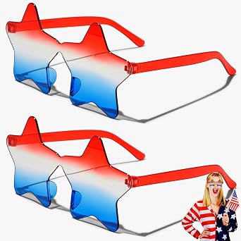 KHC-KHF Star-Sunglasses Patriotic Rimless Star Shaped Sunglasses Party Favors 4th of July Beach Pool Birthday Women Men