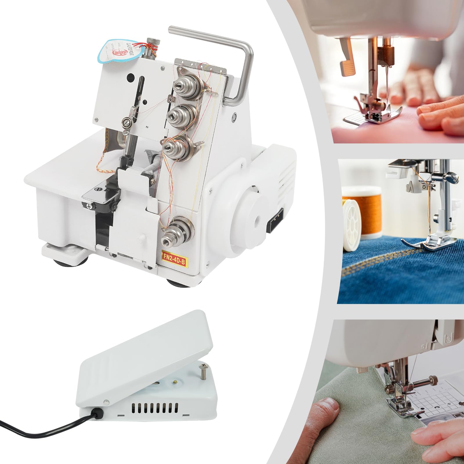 Máquina remalladora Profesional de 4 Hilos, remalladora de 100 W con Pedal, 1200 SPM, para Coser Camisetas y suéteres de algodón.