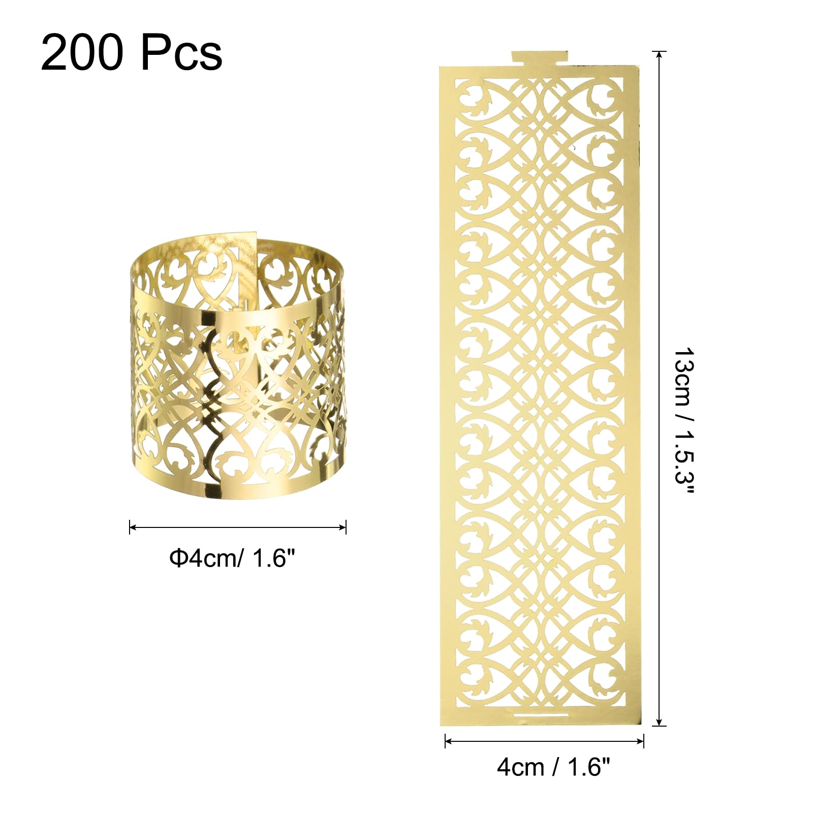 uxcell Lot de 200 ronds de serviette en papier d'aluminium découpé au laser pour mariage, fête, décoration de table, restaurant (doré réfléchissant, 13 x 4 cm)