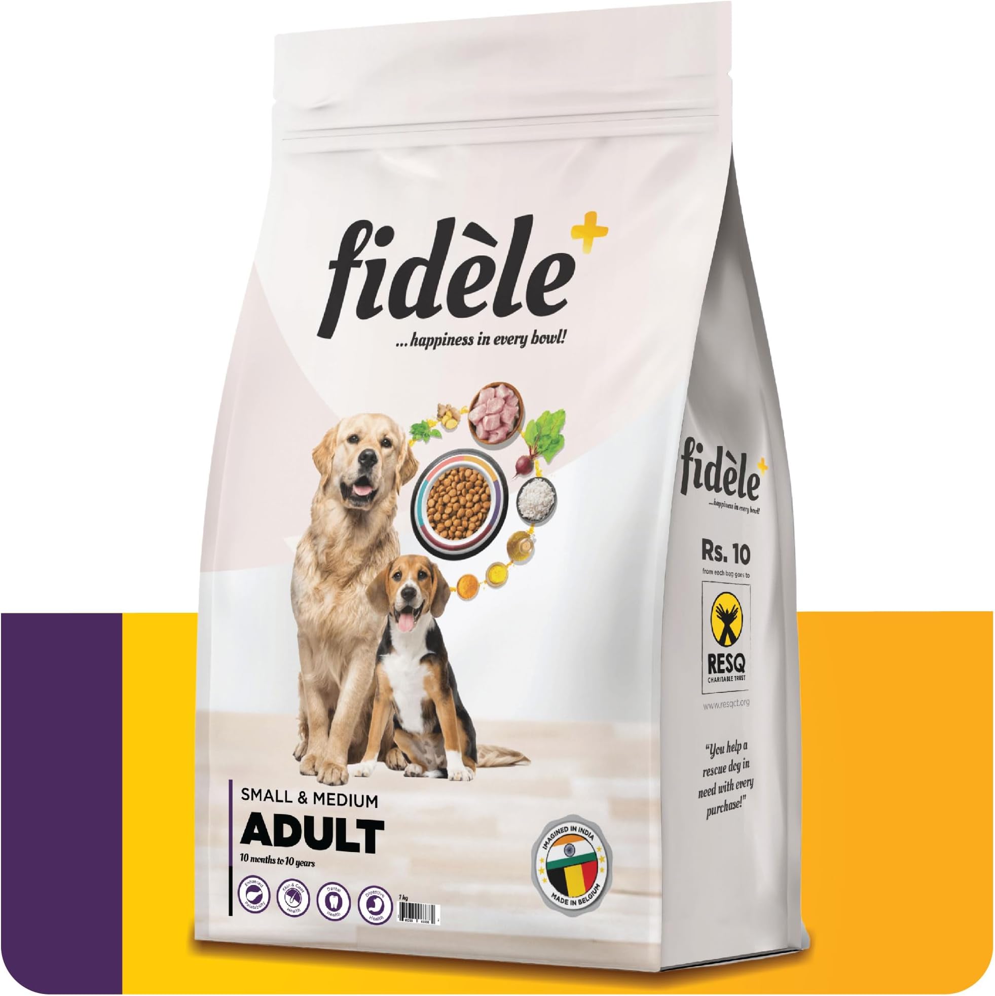 Fidele+ Dry Dog Food A Complete Balanced Diet 3 kg Bag Suitable for All Adult Dogs of Small & Medium Breeds No Artificial Flavours Colours or Preservatives
