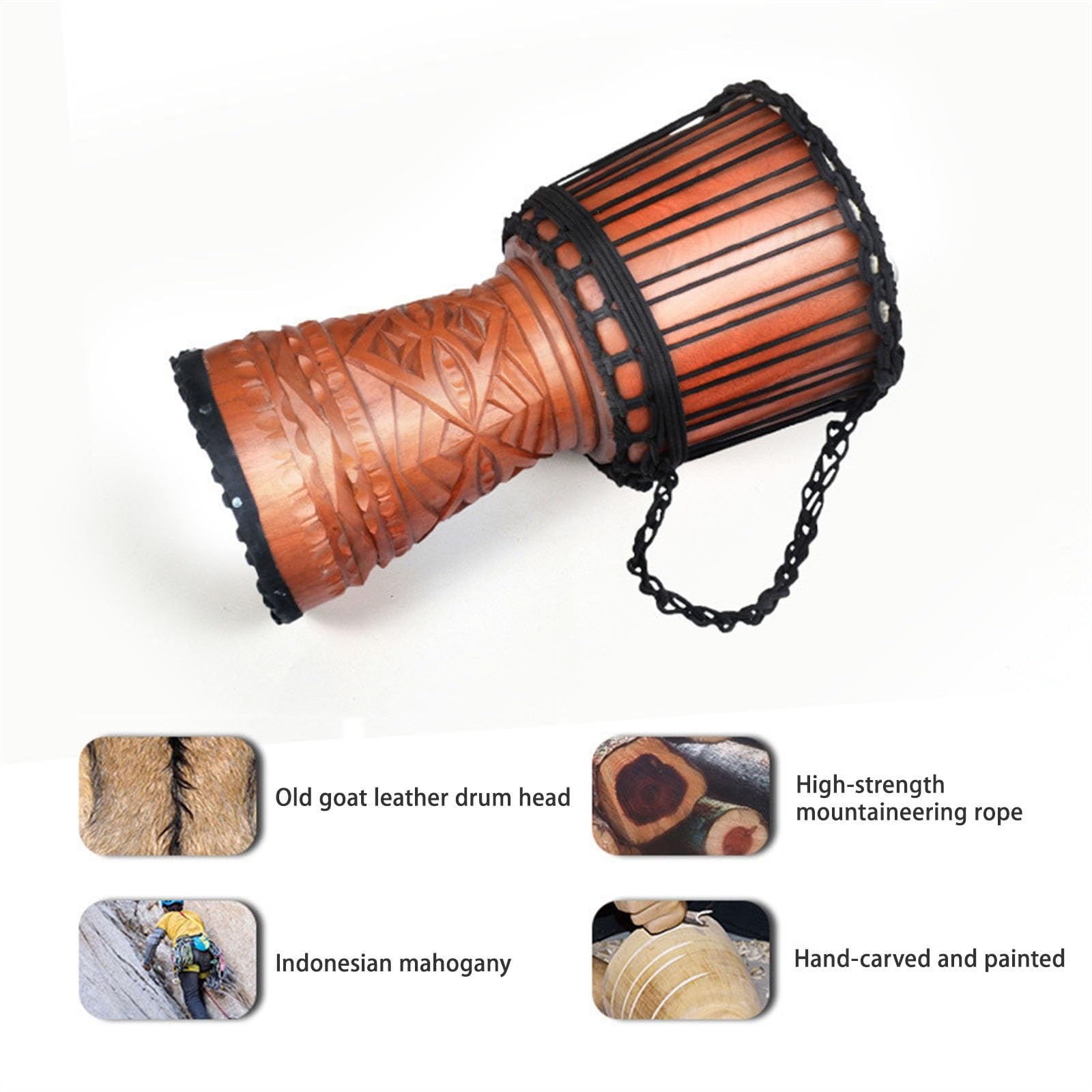10/12 Pouces Djembe Tambour Fait à la Main Djembe Drum, Tête de Tambour en Peau de Chèvre Hand Drum pour Les Festivals de Musique, Réunions de Famille, Mariage(Professional 12-inch)