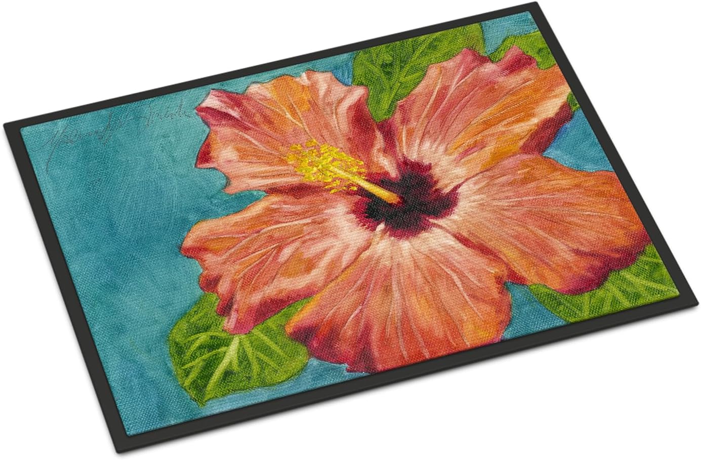 Caroline's Treasures TMTR0316MAT Coral Hibiscus by Malenda Trick Doormat 18x27 Front Door Mat Indoor Outdoor Rugs for Entryway, Non Slip Washable Low Pile, 18H X 27W
