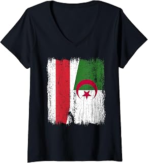 Womens Free Belarus Algeria Half Flag Belarusian Algerian Heritage V-Neck T-Shirt