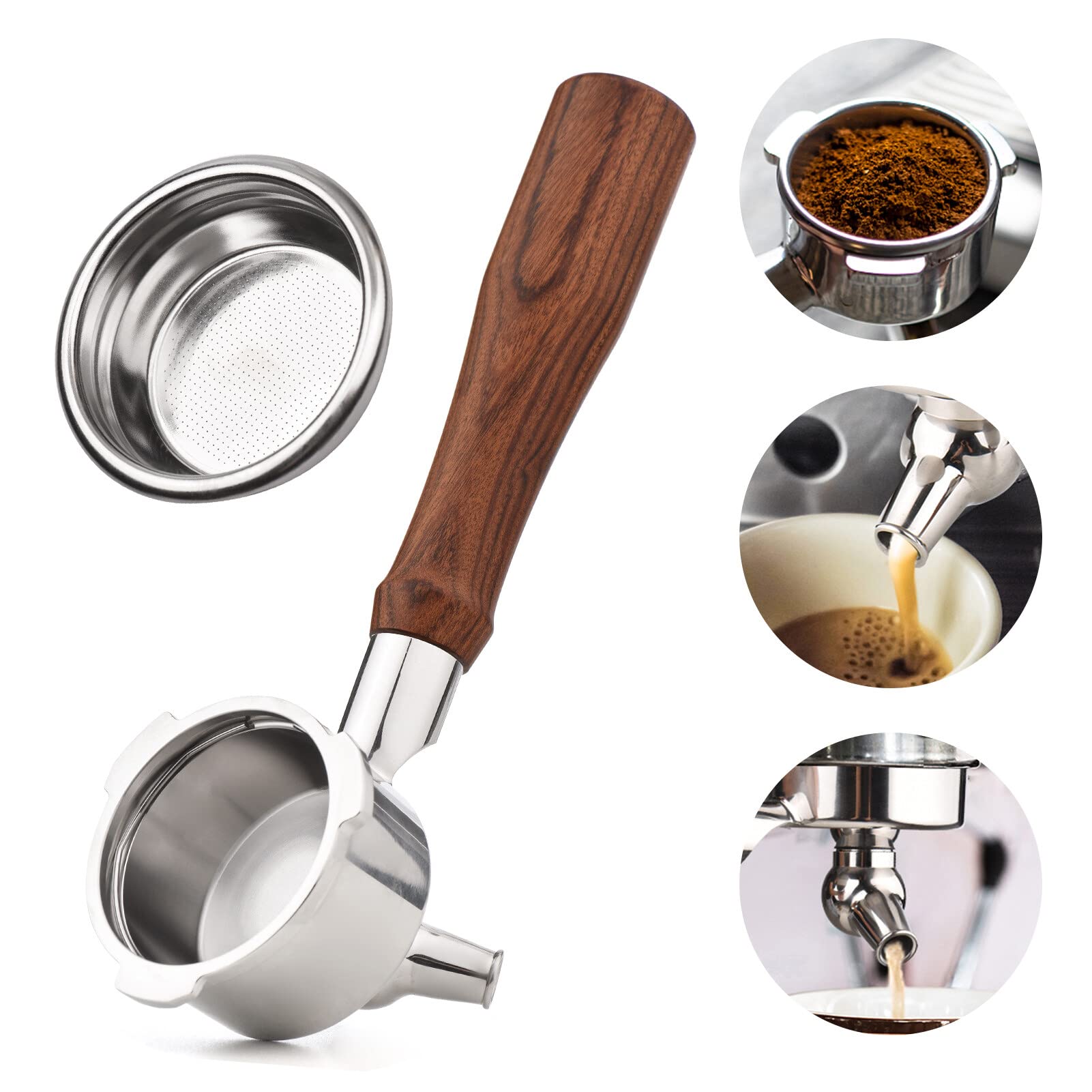 Fawoonu 51mm 3 Ears Stainless Steel Portafilter Wooden Coffee Handle Cup Filter Basket Replacement for Donlim KF6001 Bear KFJ-A02N1 Petrus PE3690 Homix