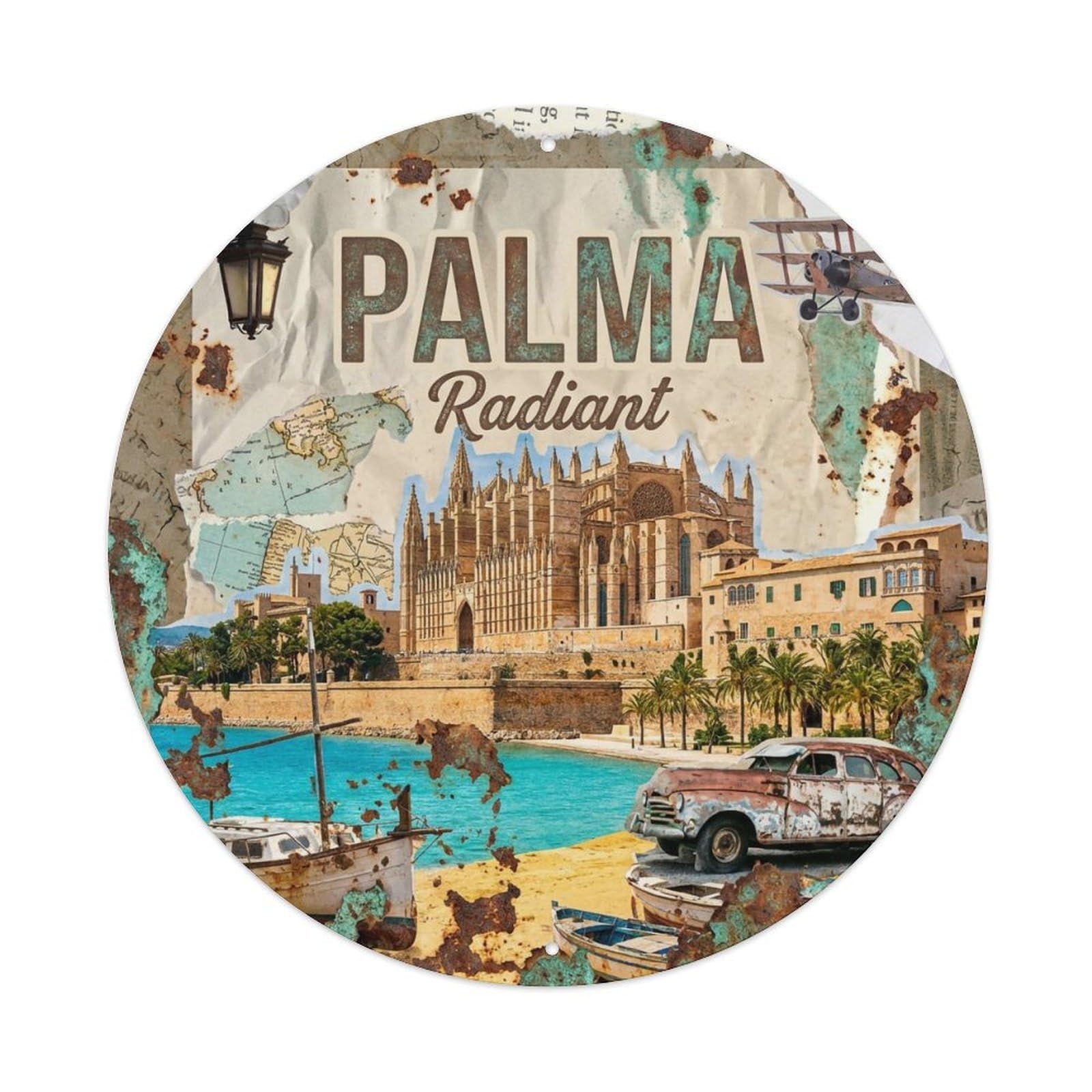 Vintage Travel Palma Spain Bright Metal Tin Sign