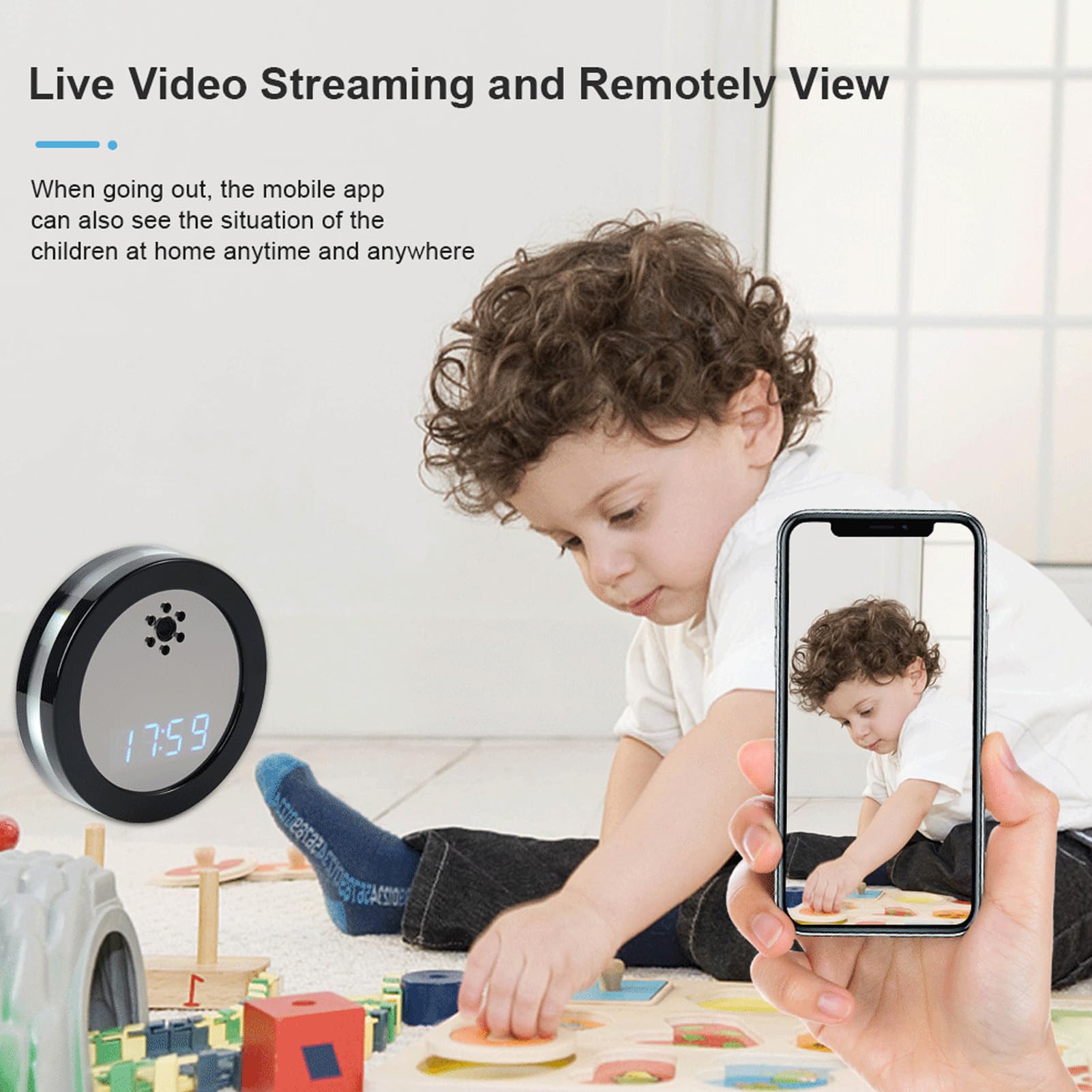 Bezprzewodowa Kamera Z Zegarem WIFI, Noktowizor/kolorowe światło/dwukierunkowe Audio/Wi-Fi/wykrywanie Monitorowania/zegar, Bezprzewodowa Kamera 2MP Do Opieki Nad Dziećmi, Opieka Nad Zwierzętami, Monit