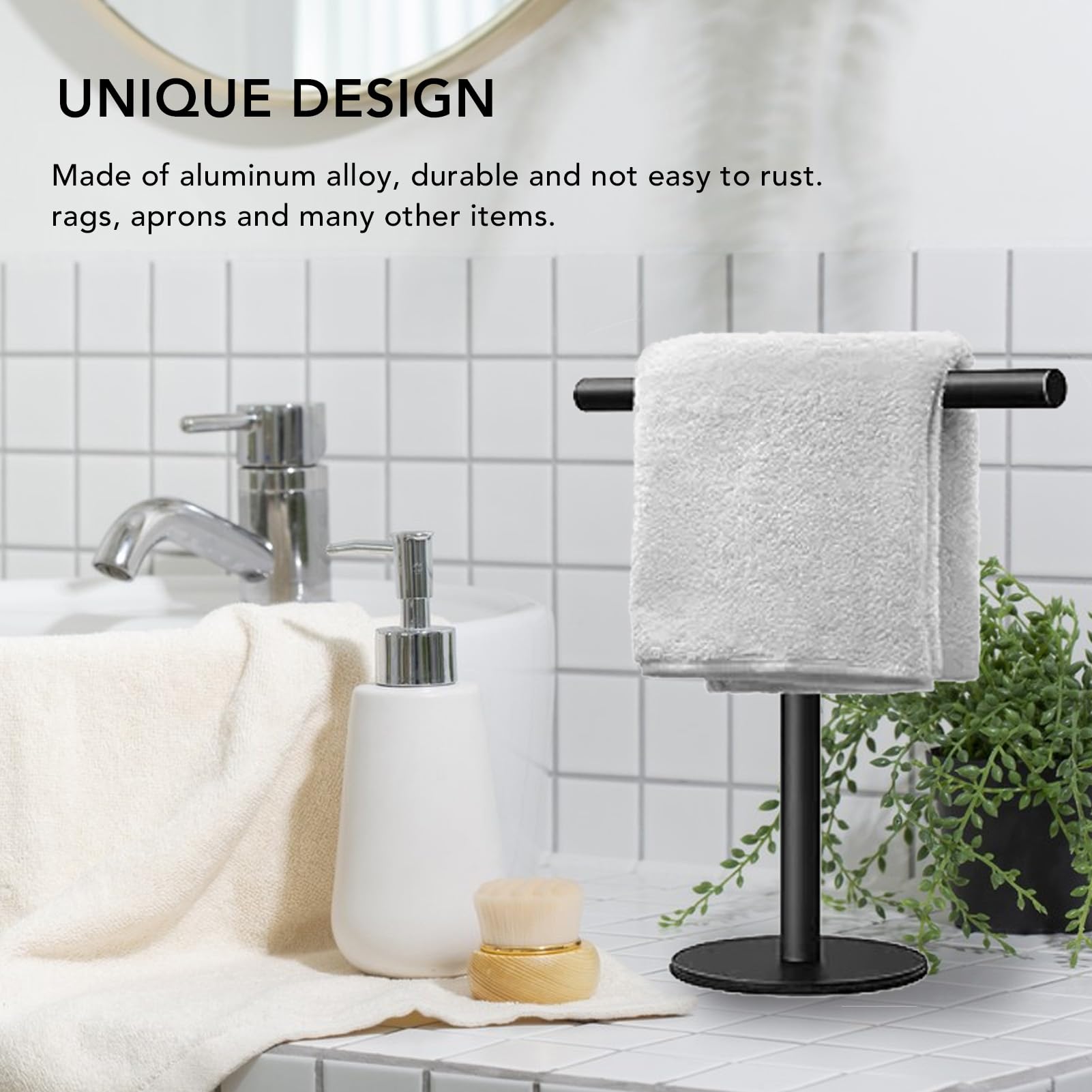 Toallero de Mano, Soporte para Toallas de Encimera, Soporte para Toallas de Mano en Forma de T para Baño, Toallero de Pie, Toallero de Mano para Cocina Que Ahorra Espacio