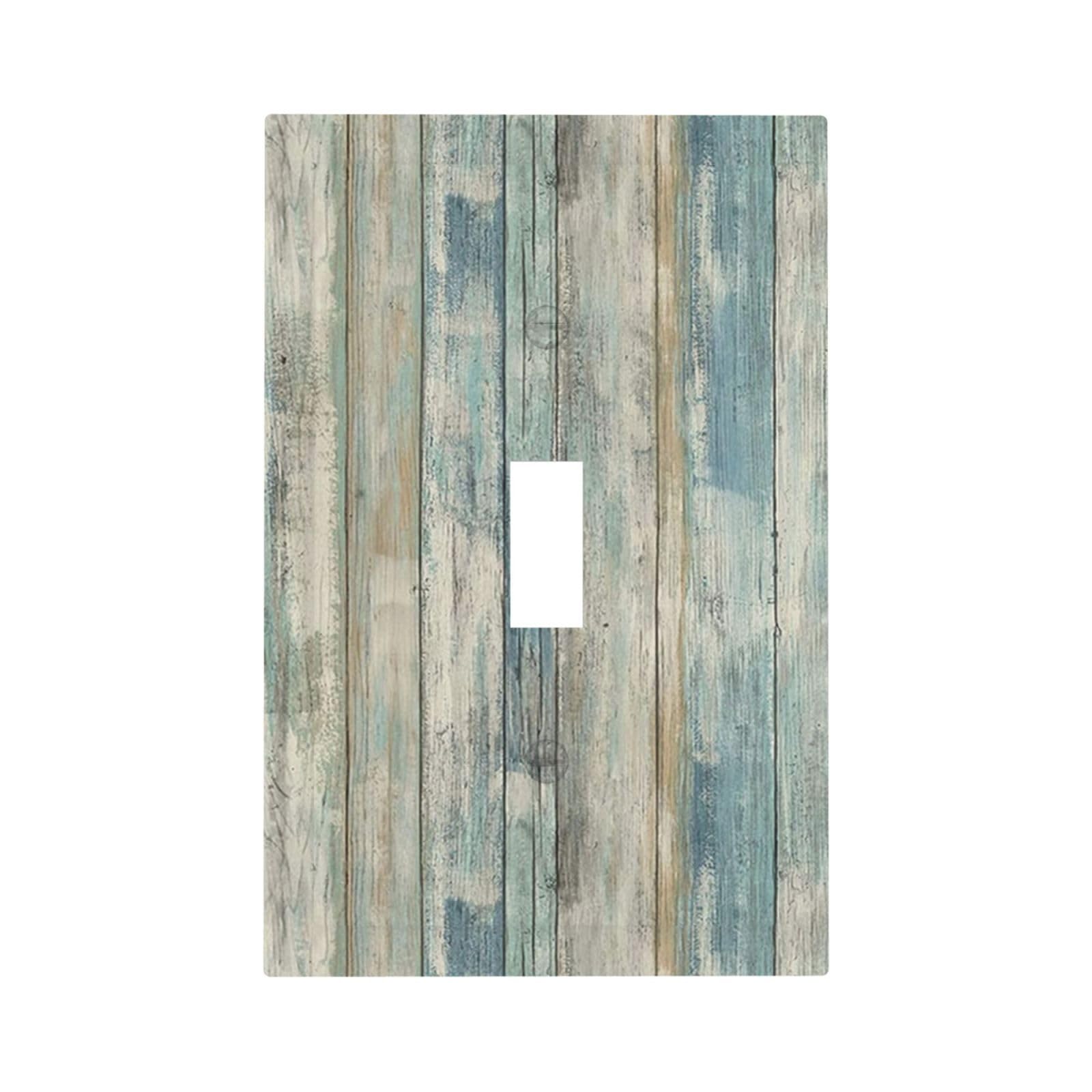 Vintage Blue Gray Distressed Wood Plank Grain Decorative Single Toggle Decorator Outlet Light Switch Cover Country Farm Rustic Kitchen Turquoise