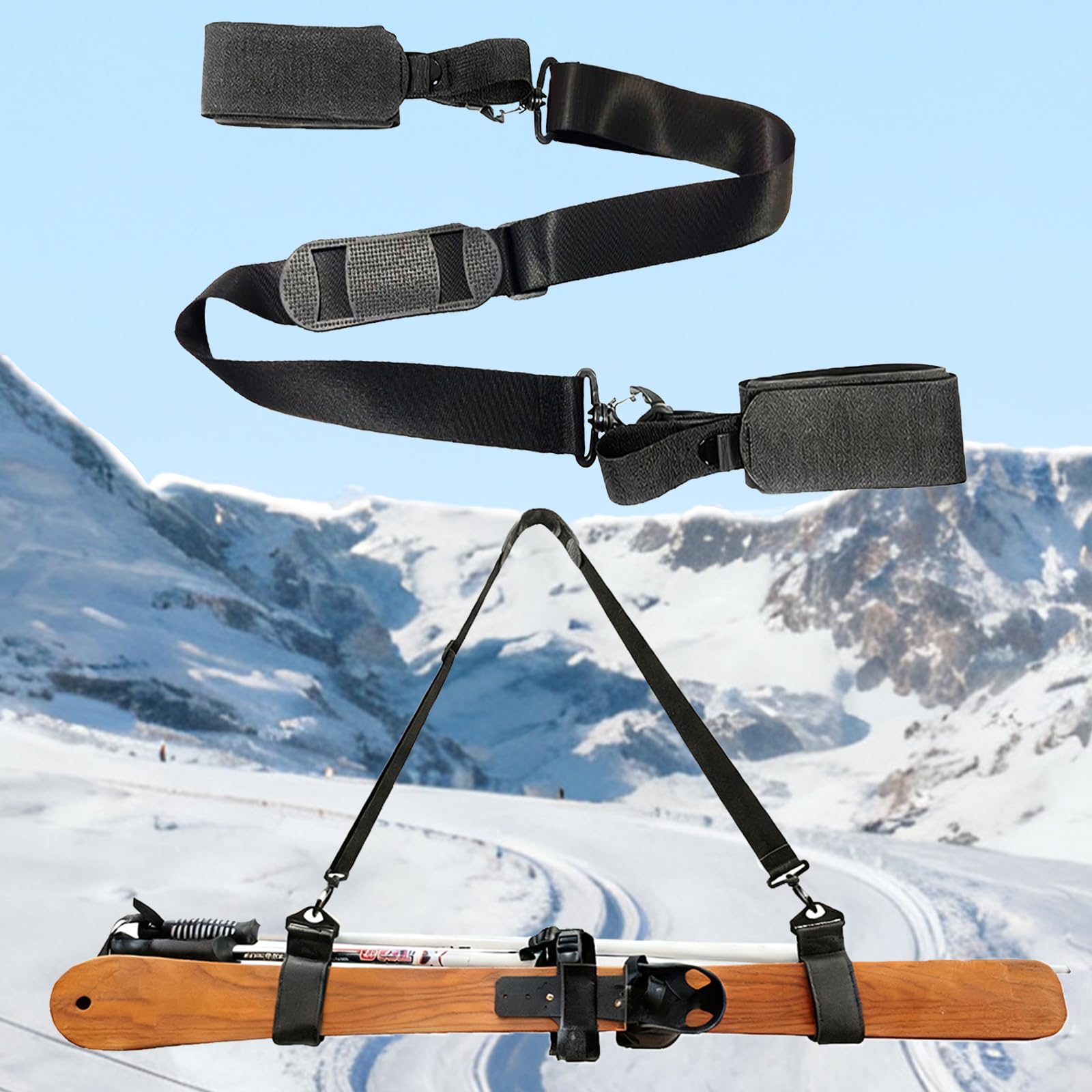 Tracolla Fascia Porta Sci,Cinghia Regolabile per Trasporto Clipstick,Cintura da Spalla,Cinturino per Snowboard,Bastoncini Sci
