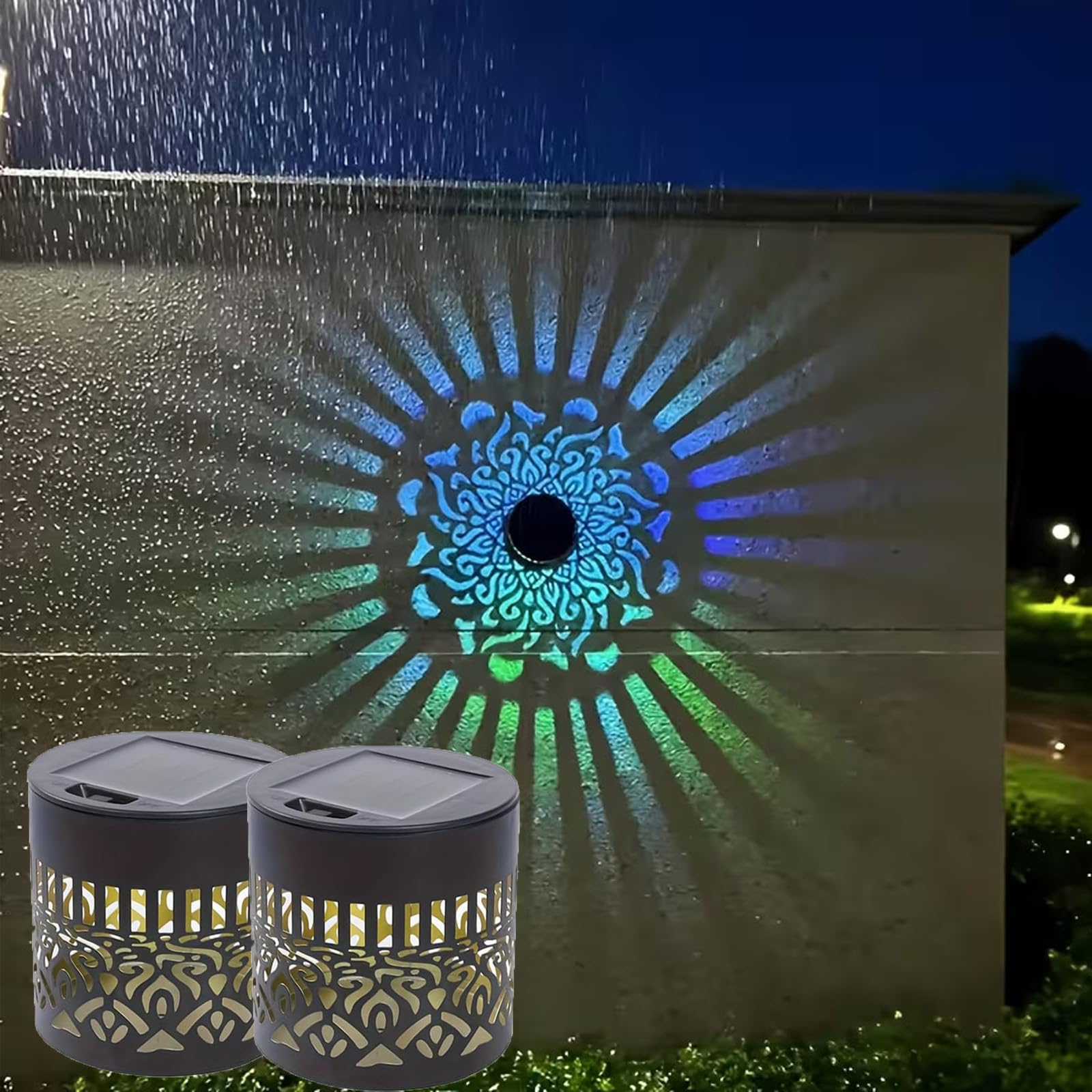 Snrtevu Decorative Solar Mandala Lights, Mandala Solar Lights, Solar for Outdoor use, Solar Powered and Fully Automatic, Waterproof, Fits effortlessly into Any Outdoor Area (Farbiges Licht 1,2PCS)