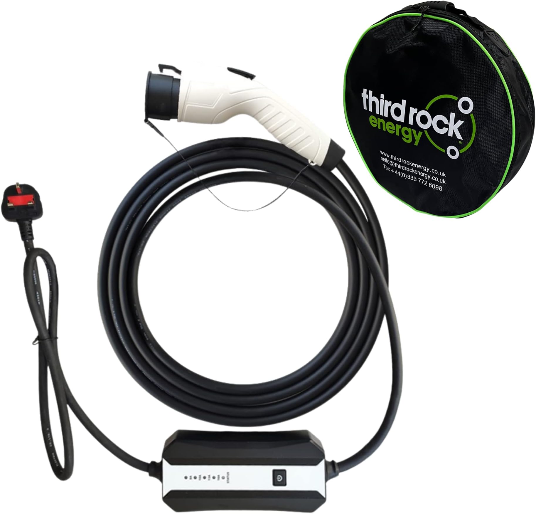 Third Rock Energy | EV Electric Vehicle 5 METRE Portable Charger | Type 1 to UK 3 Pin Plug | 6/8/10/13A Variable | FREE Carry Case