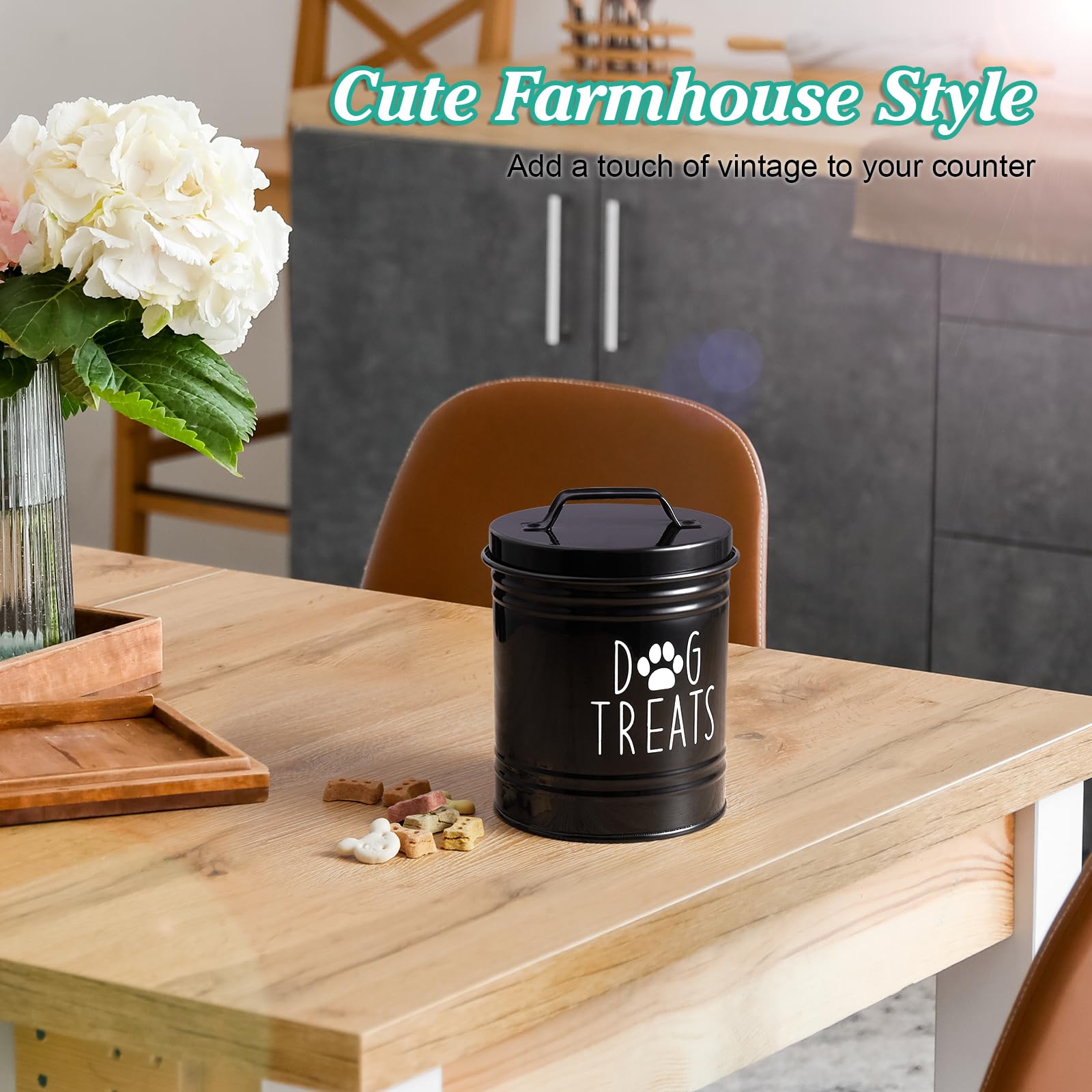 OUTNILI Airtight Dog Treat Jar - Rustic Kitchen Counter Storage Canister For Pets