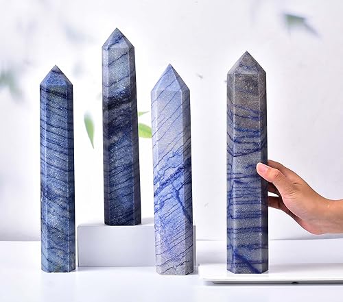 Miniatura 7 de AMOYSTONE Torre de obelisco de cristal curativo extra grande, varita de punta de aventurina azul, decoración de cristal Reiki, 4.0-4.4 libras