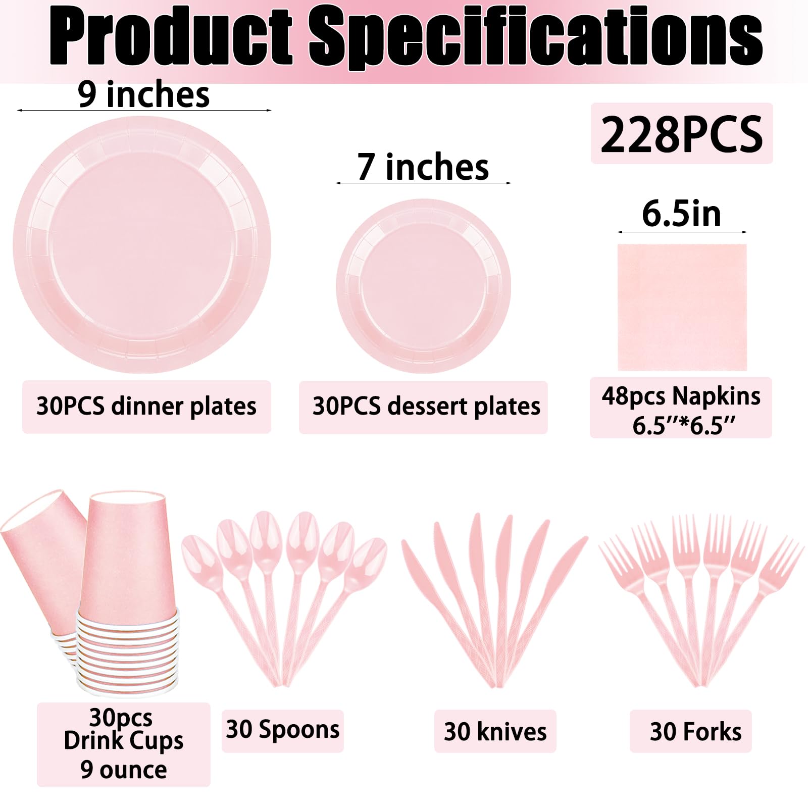 Pink Party Supplies Set - 228 Piece for 30 Guests -2 Pink Party Supplies Set - 228 Piece for 30 Guests -2