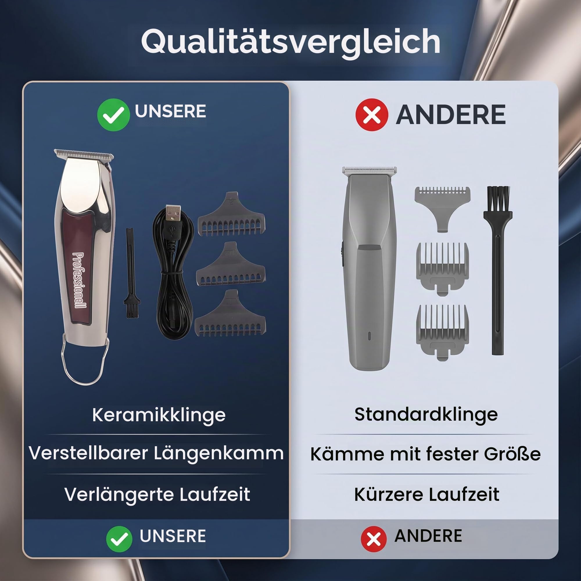 Haarschneidemaschine Profi, Herren Haarschneider Haartrimmer mit 3 Aufsteckkämme Präzisionstrimmer Langhaarschneider Herren Konturen Trimmer Rasierer Ehemann Vater