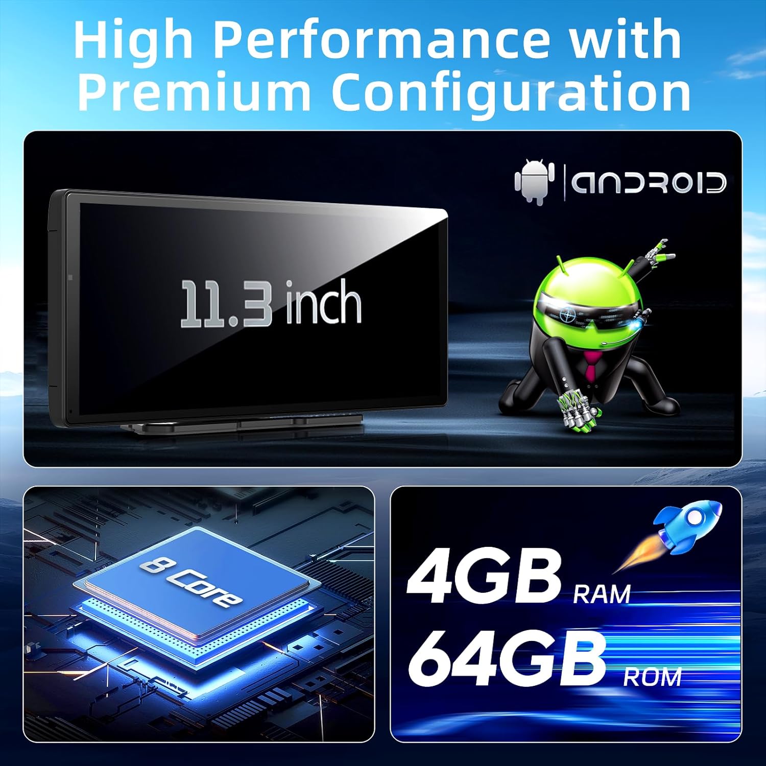 11.3" QLED Android 8Core 4G+64G Carplay Screen for Car Android Auto & Carplay Screen with Net-Flix YouTube Google Play AI 1080P Rear Camera GPS Navigation Voice Control 11.3" (4+64GB)