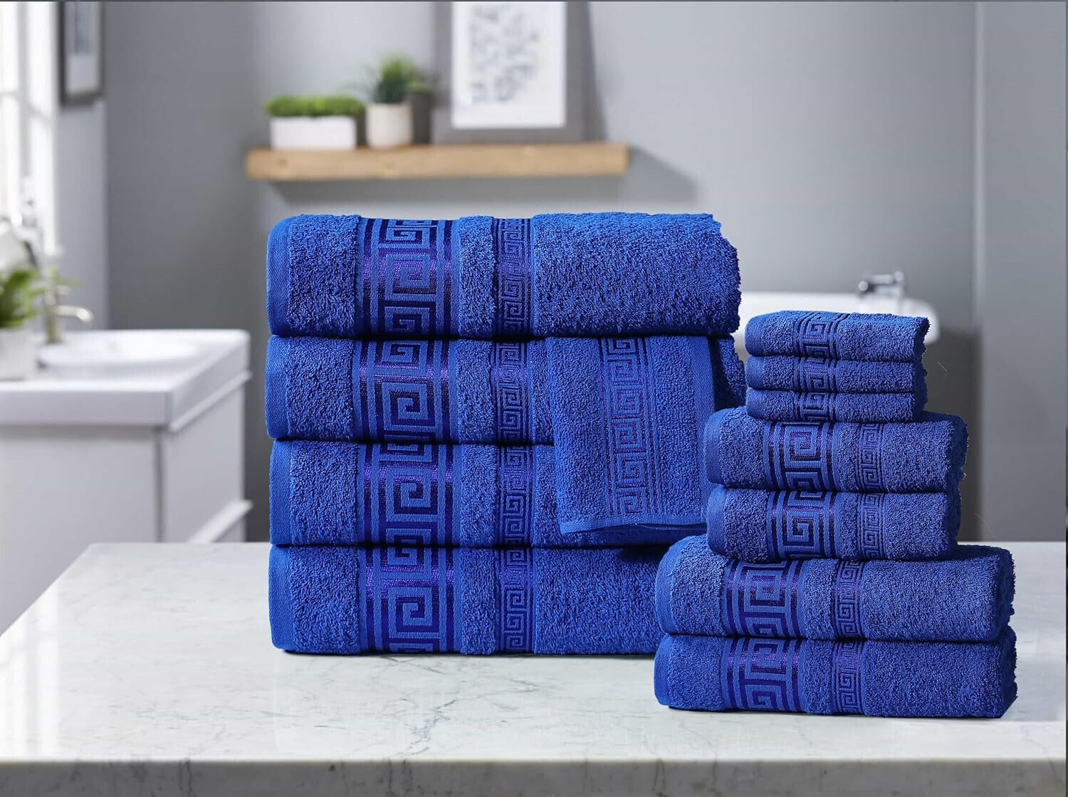 StyleMyBedroom 100% Cotton Towels Super Soft Absorbent 500 GSM with Viscose Greek Border (Royal Blue,Bath Towel)
