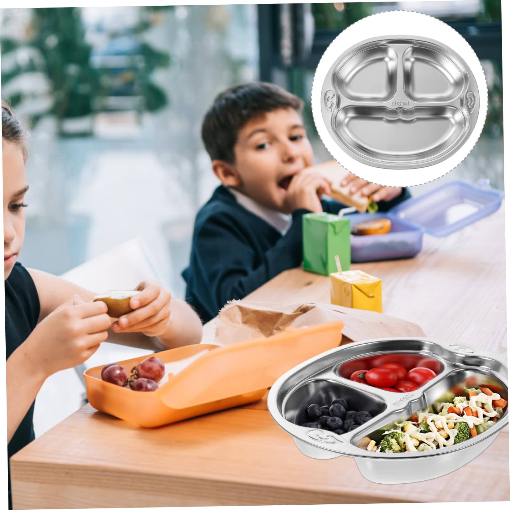 Piatto a Scomparti in Acciaio Inossidabile 304, Facile da Pulire e Controllo degli Alimenti, per Ristorazione e Scuola, Colore Argento