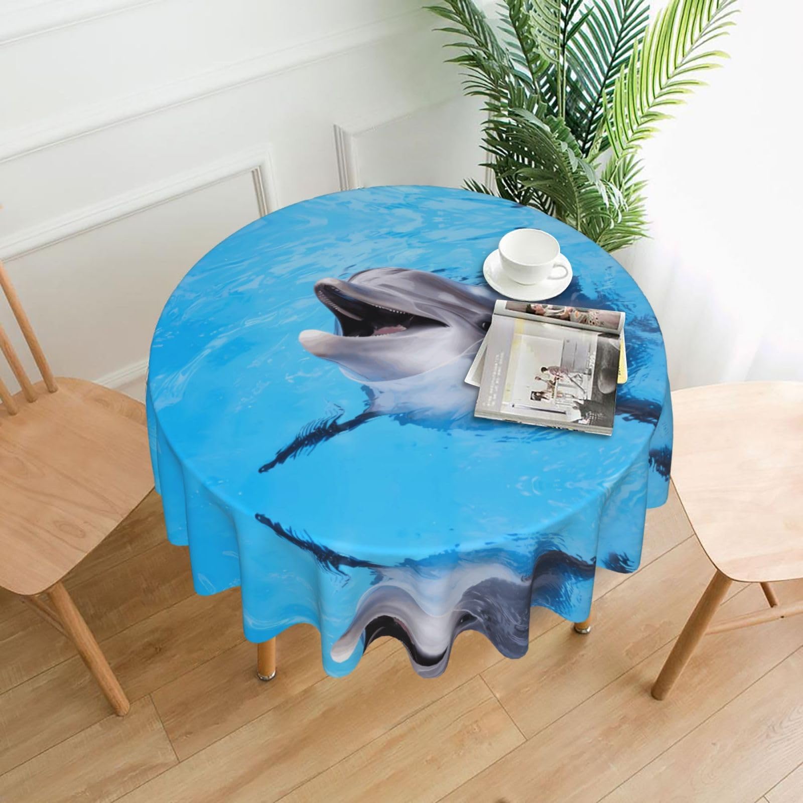 WHJSSF Dolphin Prints Round Decorative Tablecloth 60in - Elevate Your Dining Experience with a Stylish & Protective Table Throw