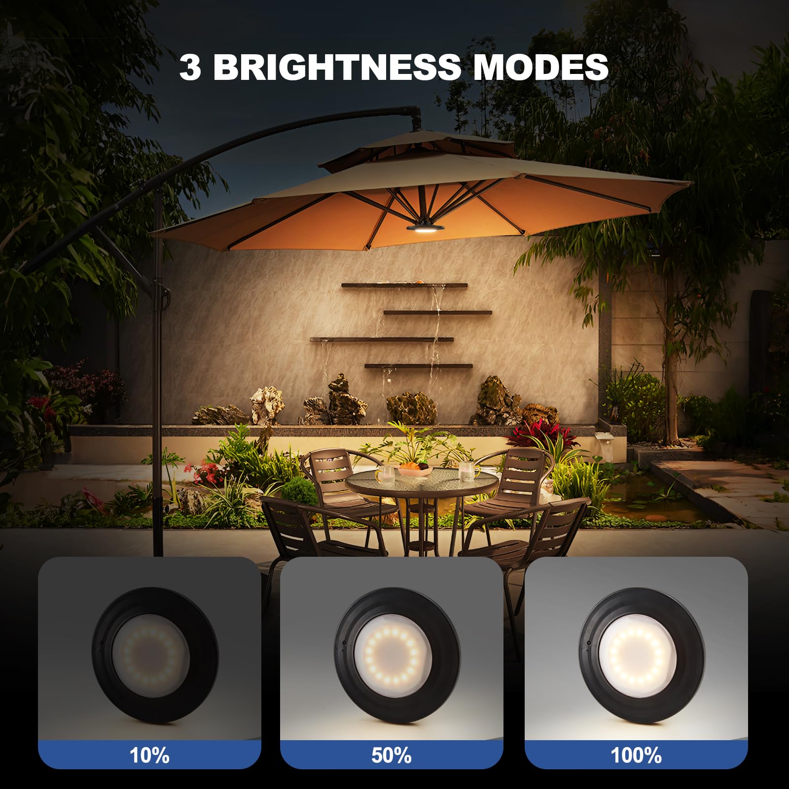 Powfloven Lampe LED pour parasol de terrasse avec télécommande, batterie rechargeable portable, 3 modes de luminosité, 12 couleurs à intensité variable pour parasols de terrasse, tentes de camping,