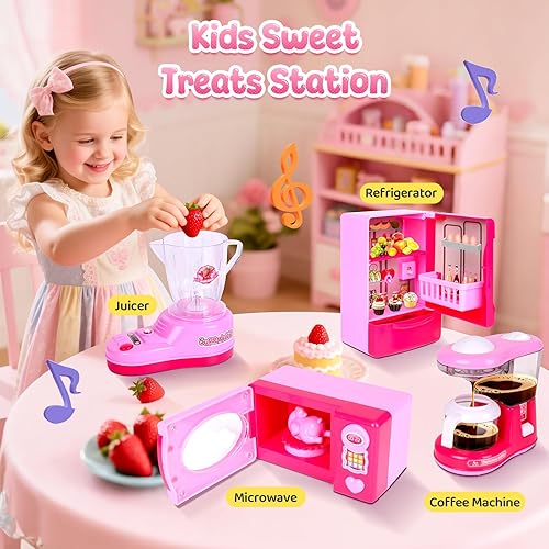 Miniatura 5 de Coherny Juego de juguetes de cocina con electrodomésticos de cocina realistas, muebles de casa de muñecas en miniatura con licuadora de nevera de