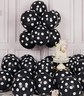 63PCS Black Polka Dot Balloons 12 Inch Latex Helium Round Party Balloons Kit for Birthday Party Decorations