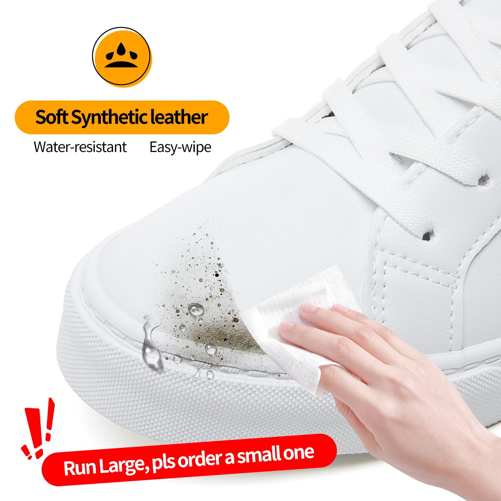 ZGR Men's Synthetic Leather White Sneakers,Low Top White Tennis Shoes,Lace up Casual Shoes