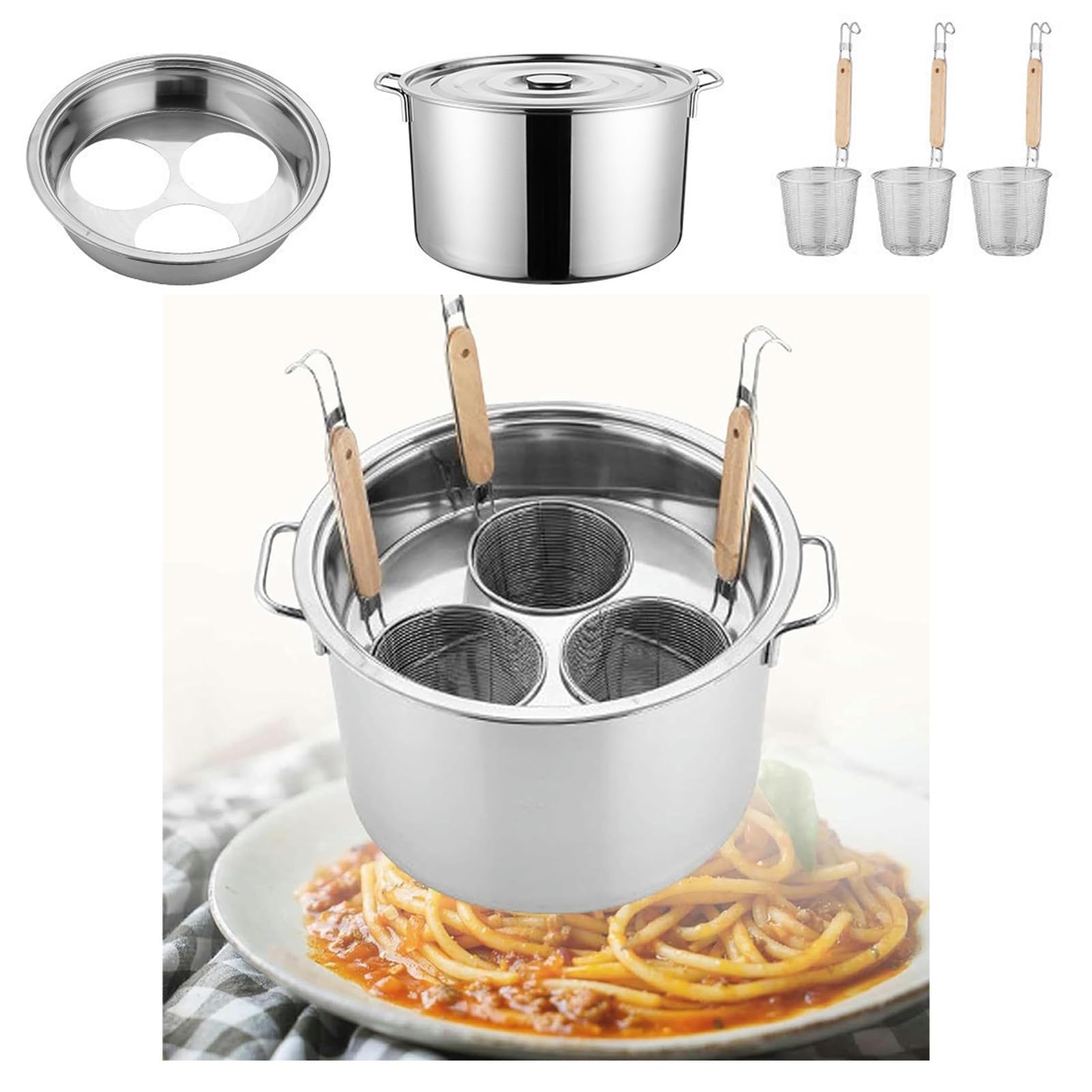 Genérico Juego de ollas para Pasta de Acero Inoxidable, Juego de ollas multifuncionales de 3, 4 y 5 Agujeros con Divisor y colador para cocinas domésticas, restaurantes, Herramientas de Cocina (tamañ