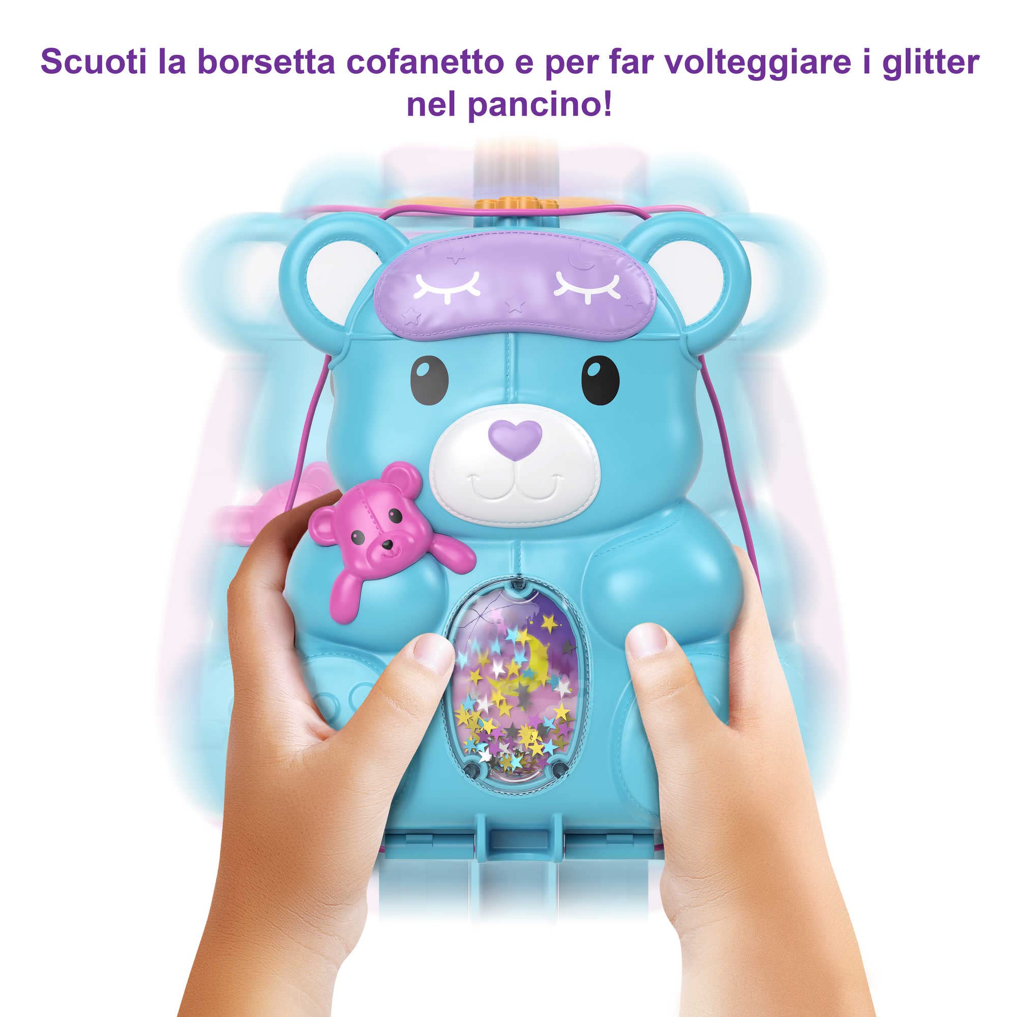 Polly Pocket Teddy Bear Purse - PlaySet con 2 Mini Bambole - Tema Pigiama Party - 16 Accessori - Area Piscina - Regalo per Bambini dai 4 Anni, HGC39