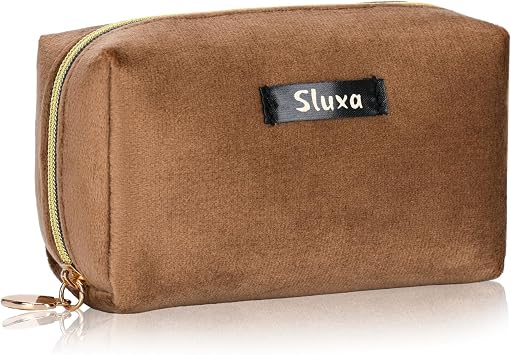 Calssic Small make up bags, Brown Velvet cute makeuo bag ,Travel makeup bag for women ,Mini makeup bag for purse .