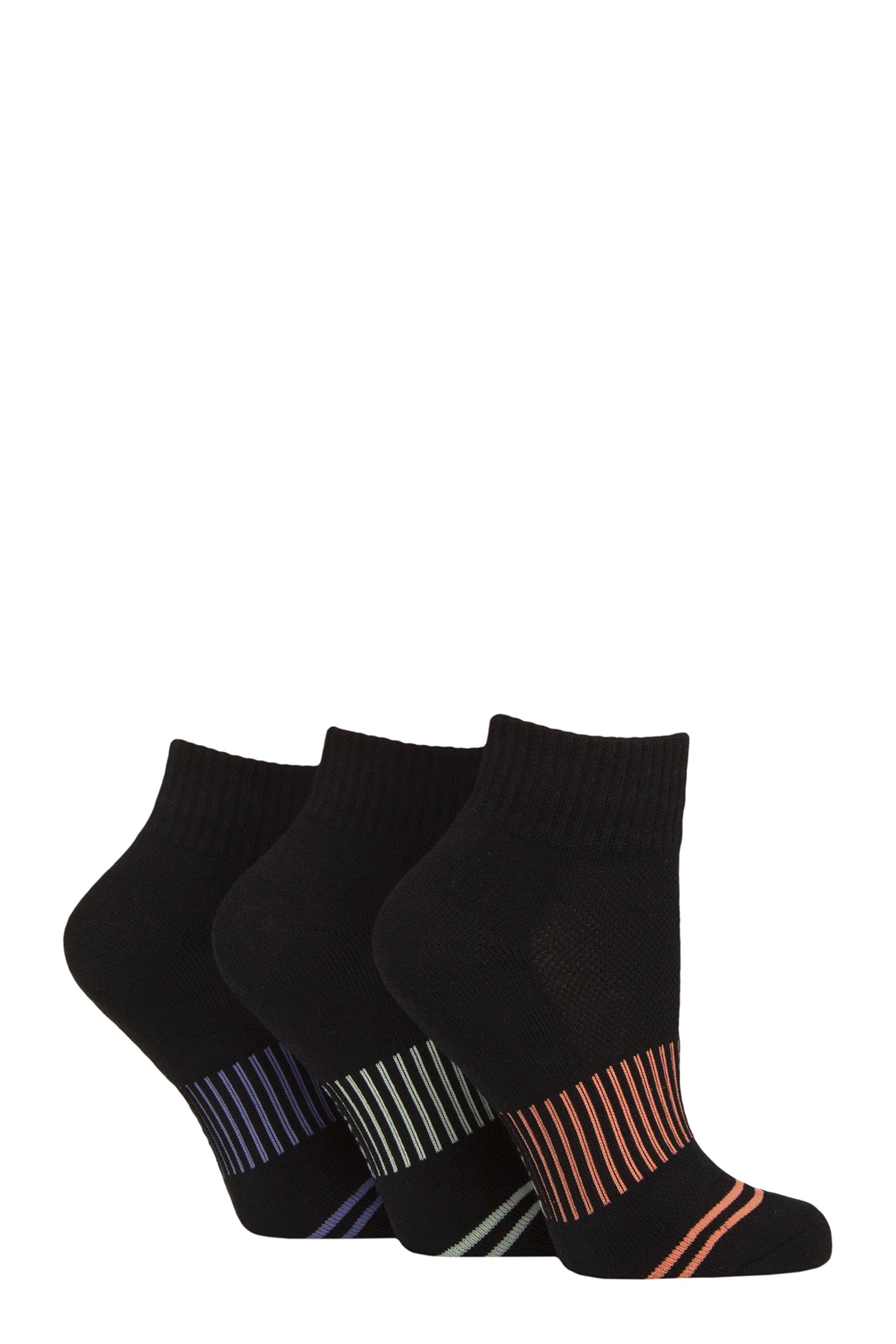 Glenmuir Women's Black Sports Socks - Soft Cotton, Half-Cushioned, Mid Length, Ankle High, Breathable, Gym, Sport, Fitness, 3 Pair Multipack Size 4-8