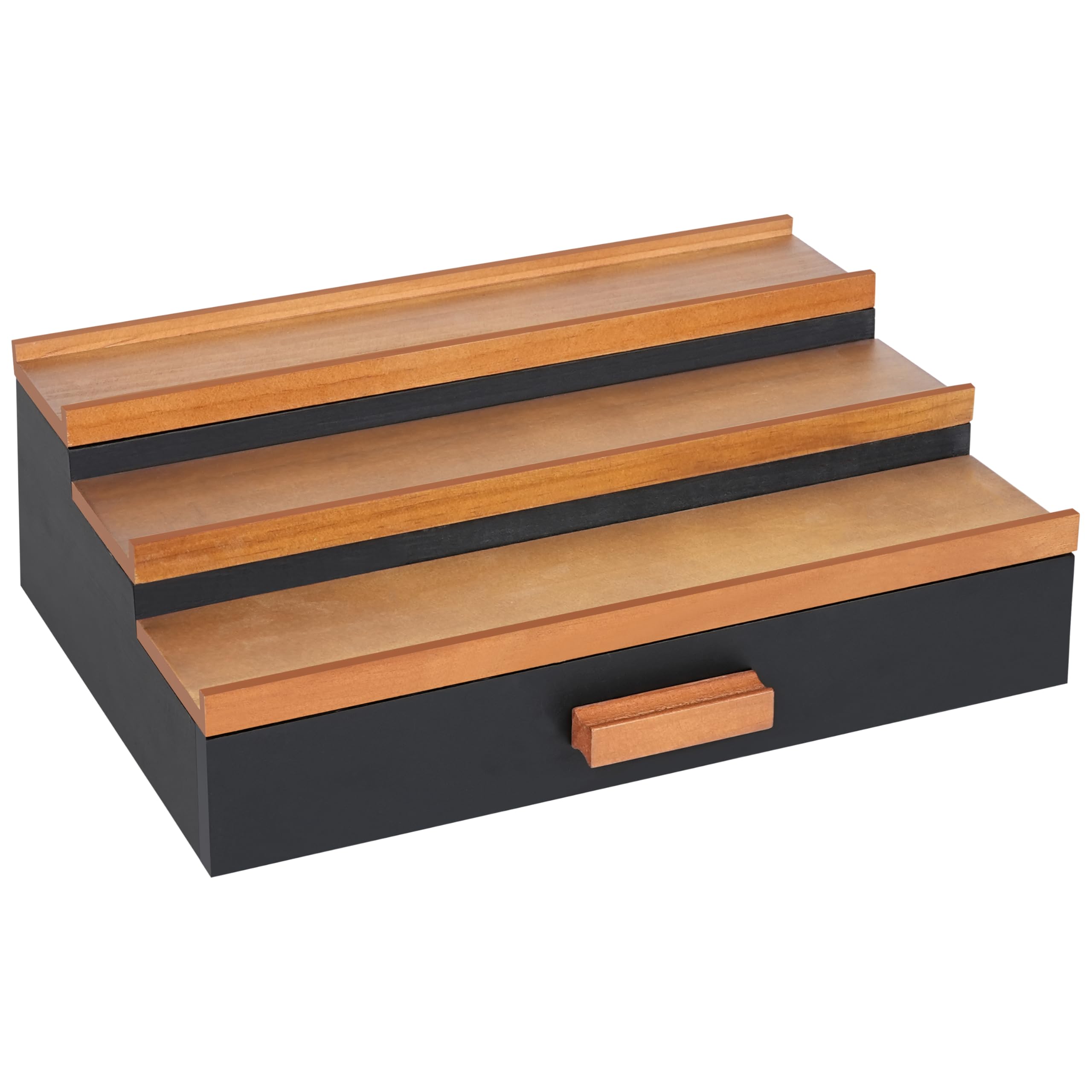 Winter Shore Presentoir Escalier en Bois avec Tiroir - Support Parfum avec Tiroir - Presentoir Parfum pour Hommes - Organisateur Coiffeuse - Rangement Parfum Organisateur à 3 Niveaux pour Comptoir