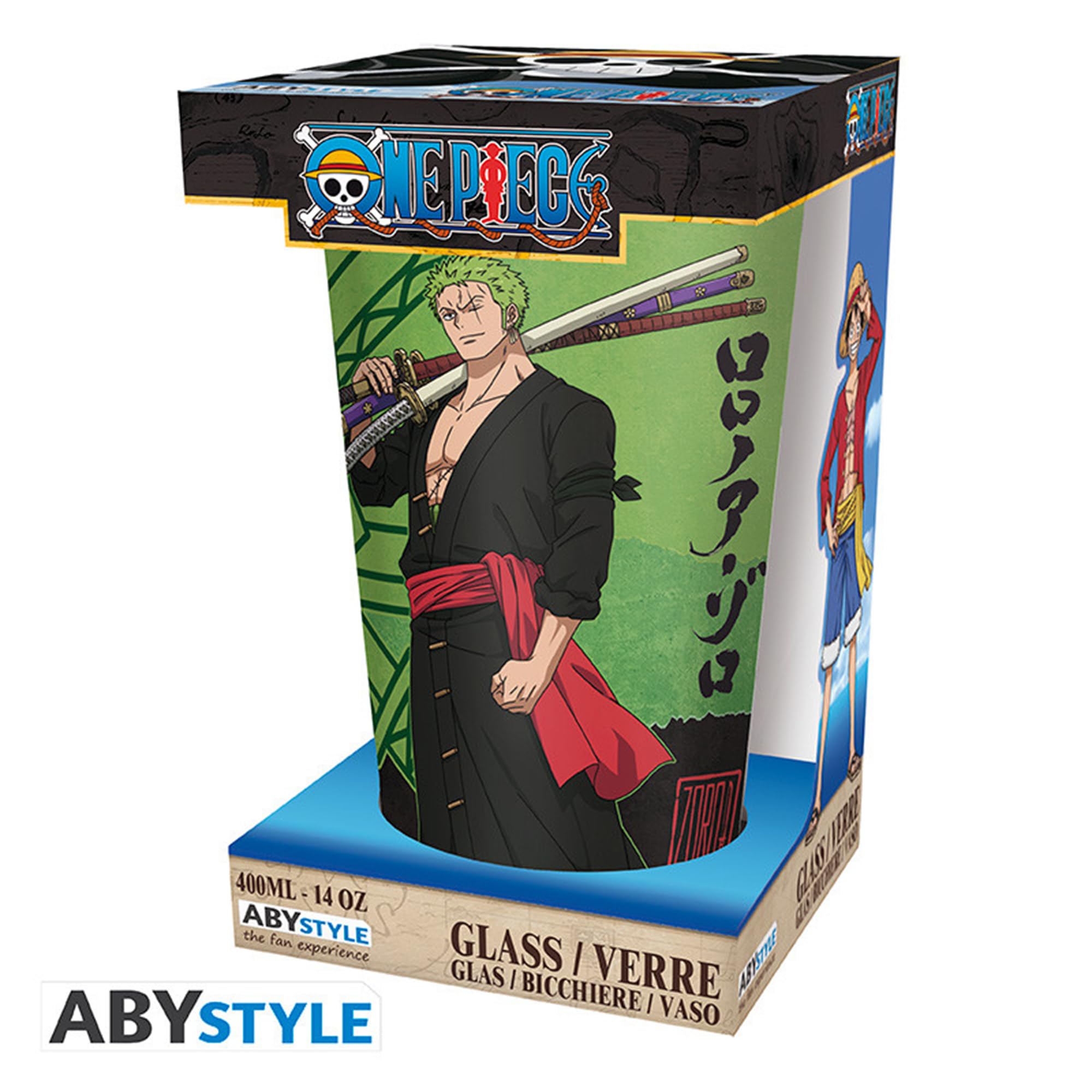 ONE PIECE - Large Glass - 400ml - Zoro - box