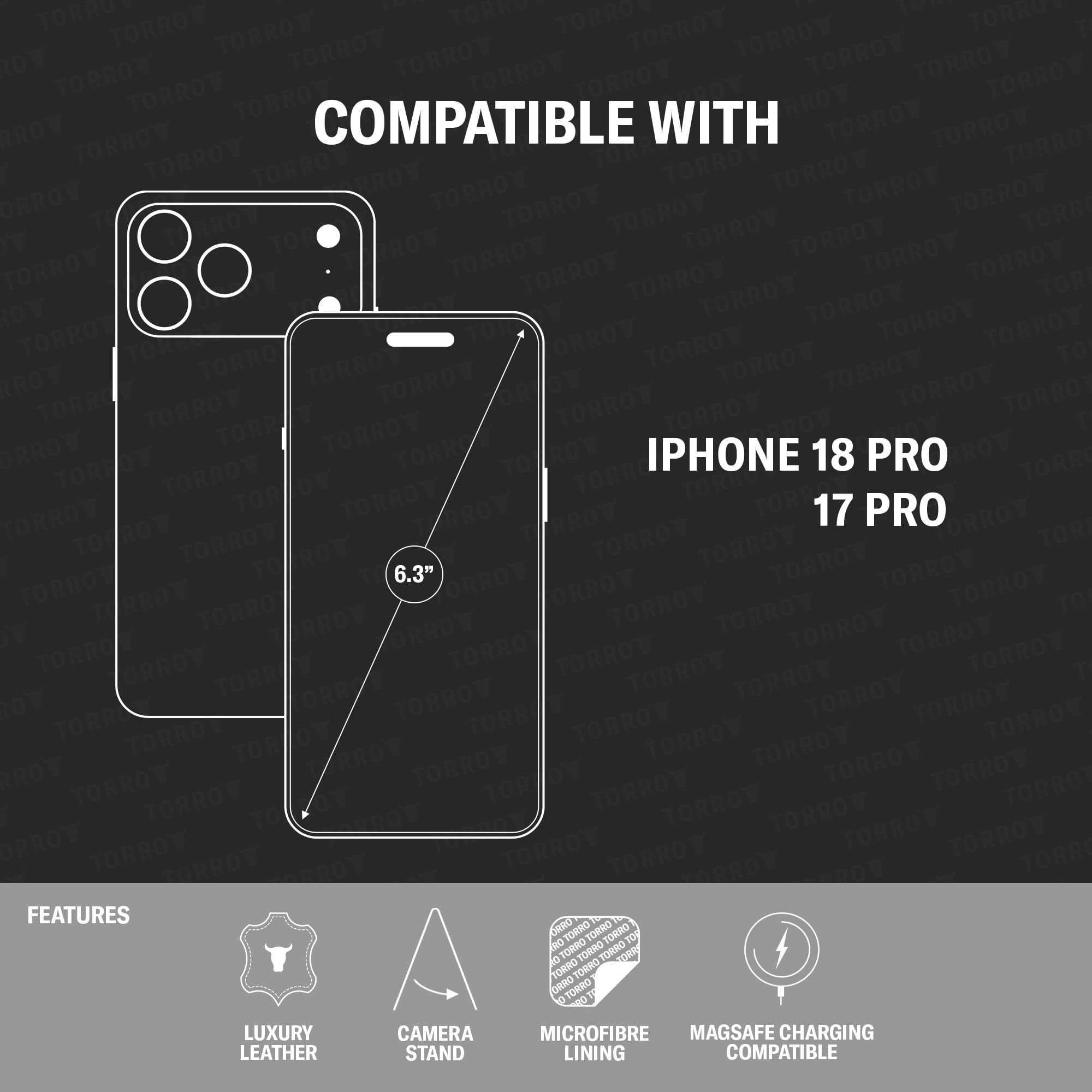 TORRO Custodia paraurti in pelle compatibile con iPhone 17 Pro 6.3 2025 - Custodia sottile compatibile con MagSafe con cavalletto per fotocamera (ciliegia scuro)