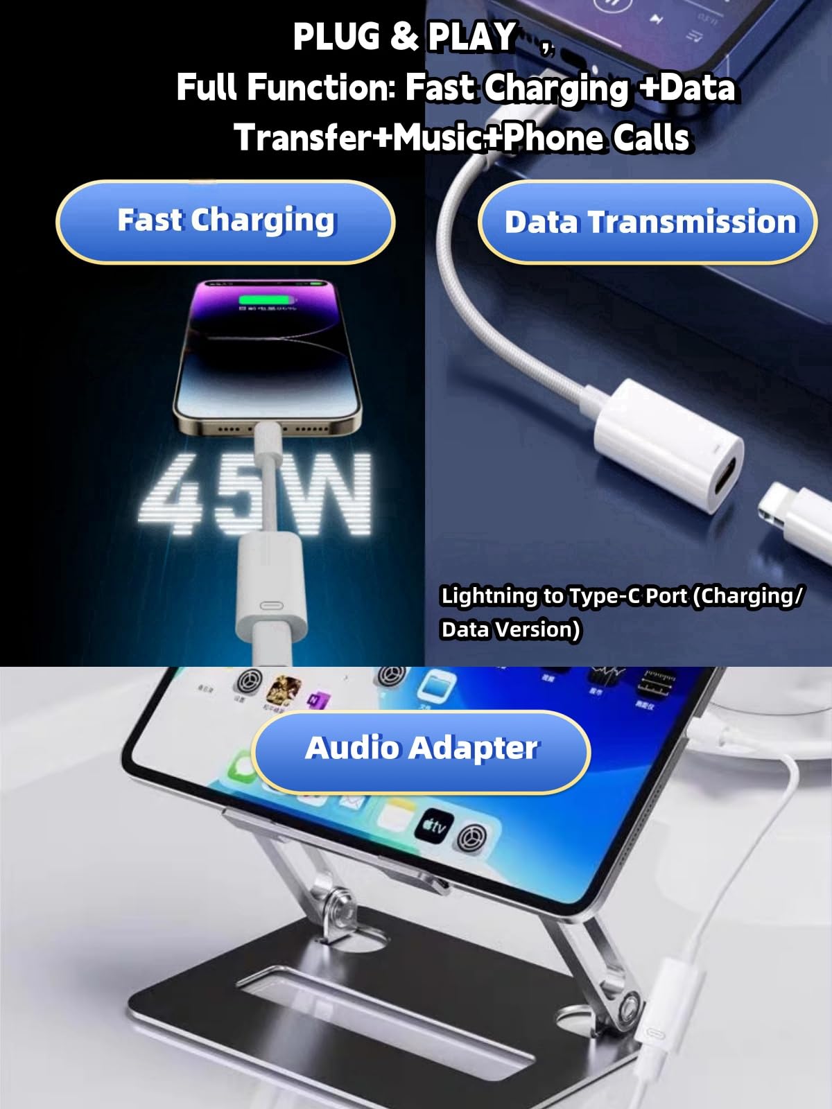 Iphone 16 Headphone Adapter USB C To Lightning Audio Adapter For