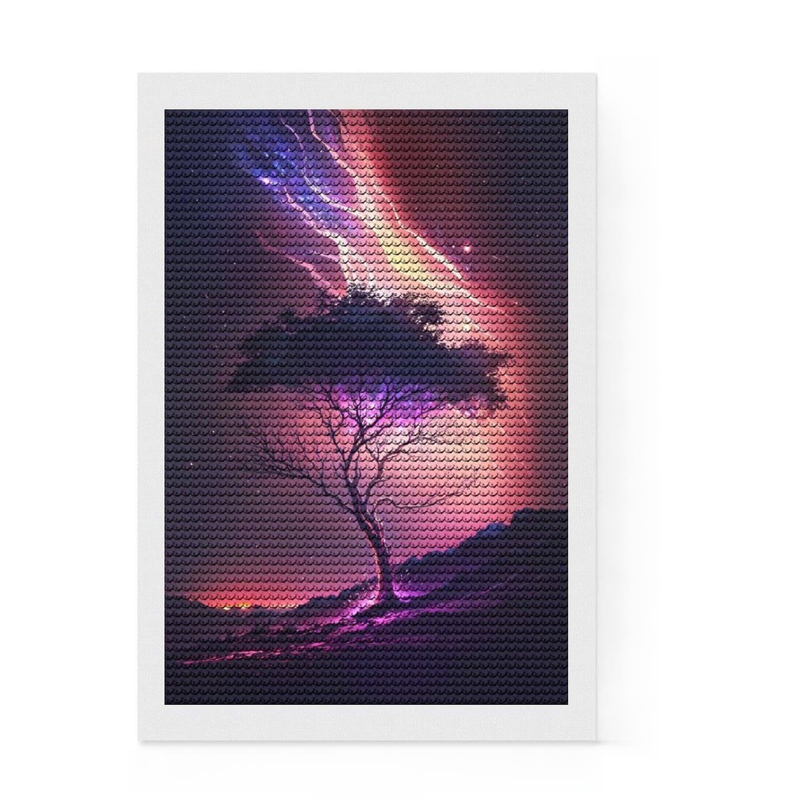 Junmoney Galactic Tree of Dreams Diamond Painting Set 8"x12", Printed Canvas, Finish and Display, Home Wall Decor, Gift Idea, Neat Printed Canvas