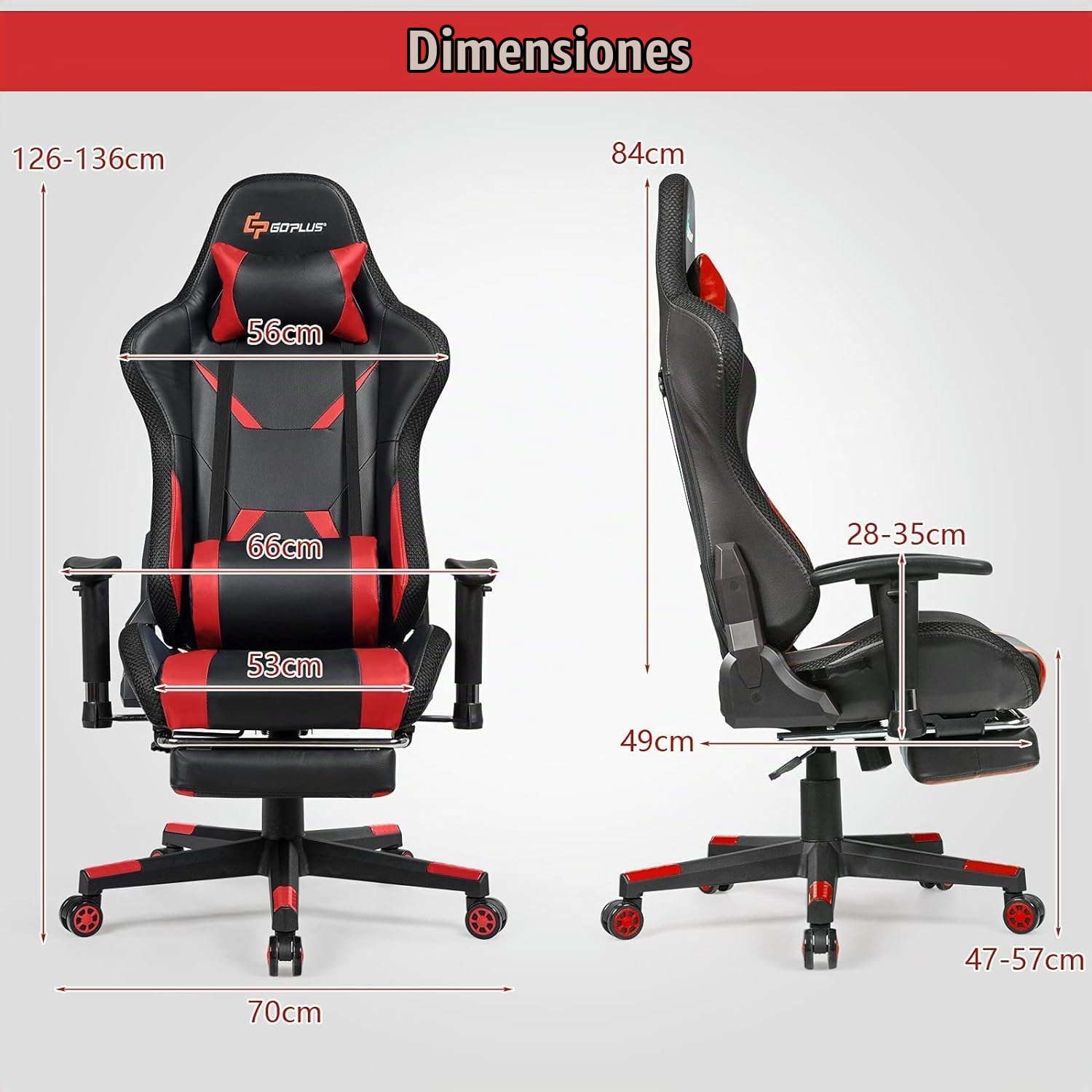 GOPLUS Silla Gaming, Silla Gamer Giratoria con Respaldo Reclinable 90-155°, Luces LED RGB, Altura y Reposabrazos Ajustables, Reposapiés Retráctil y Soporte Lumbar, Silla Ergonómica para Oficina (Rojo)