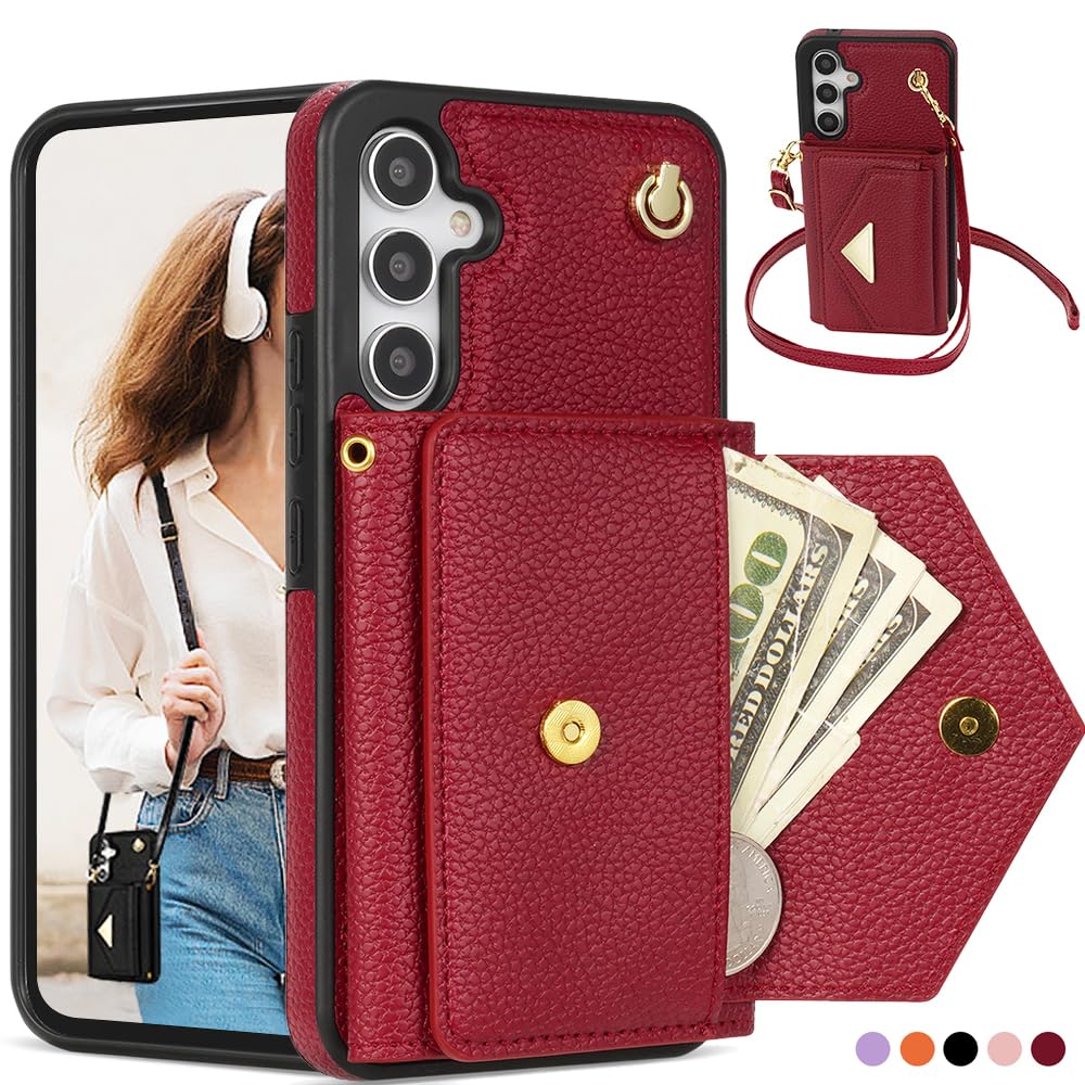 Kruysozz Crossbody Wallet Case for Samsung S24, Leather Flip Phone Cover for Samsung Galaxy S24 with Credit Card Holder, Folio Shockproof Purse Case