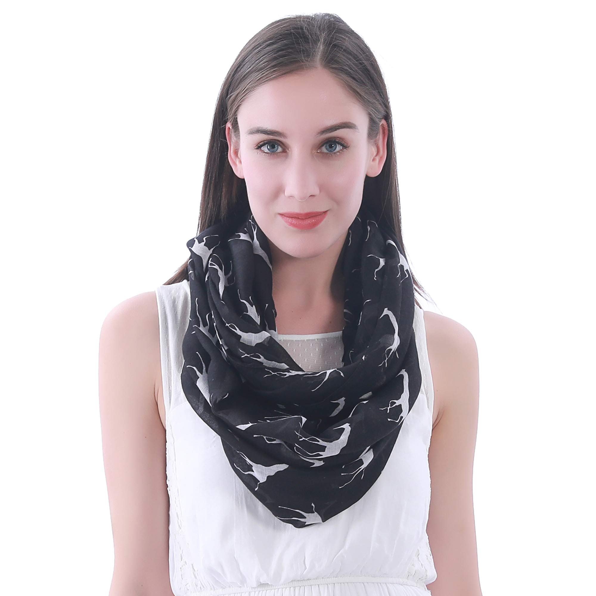 Lina & Lily Women's Black & White Giraffe Animal Print Infinity Scarf Snood Lightweight (Black & White)