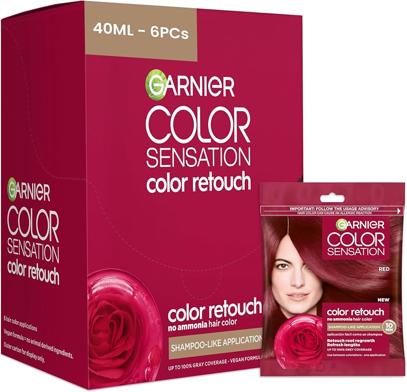 Garnier Color Sensation Color Retouch, Demi Permanent Hair Dye for Roots with 100% Gray Coverage, Red Hair Dye 6.6, Pack of 6