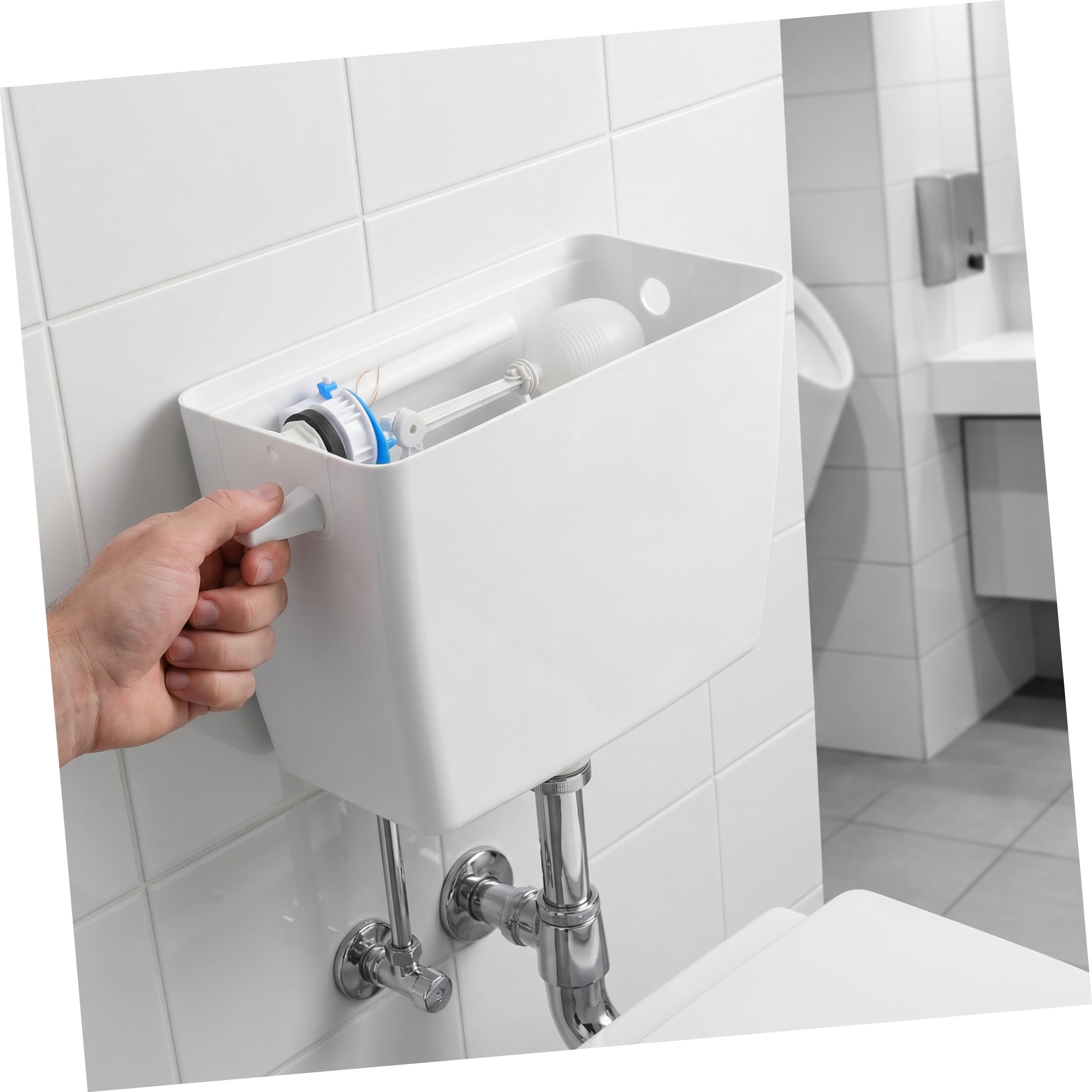 Toilettenspülkasten mit Zugkette, Wandmontage, Weißer Kunststoff