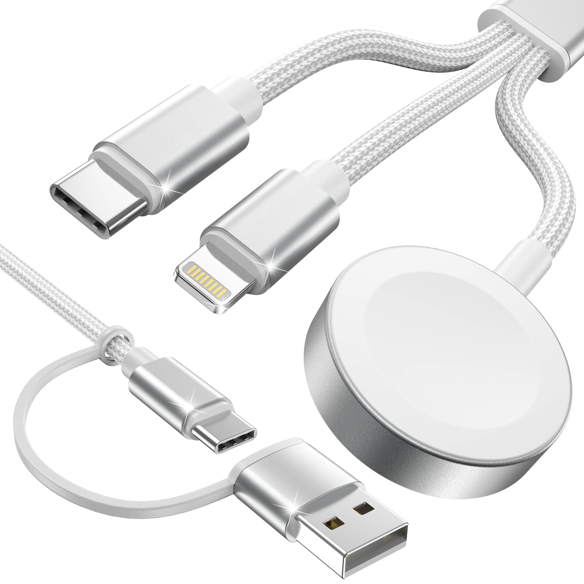 Amasuki White-Upgraded 3 in 2 USB C Cable for Watch Charger Phone Charger USB C Multi Fast Charging Cable Compatible with Watch Ultra/SE/10/9/8/7/6/5/4/3/2/1 &amp; Phone 16/15/14/Galaxy S23-4FT
