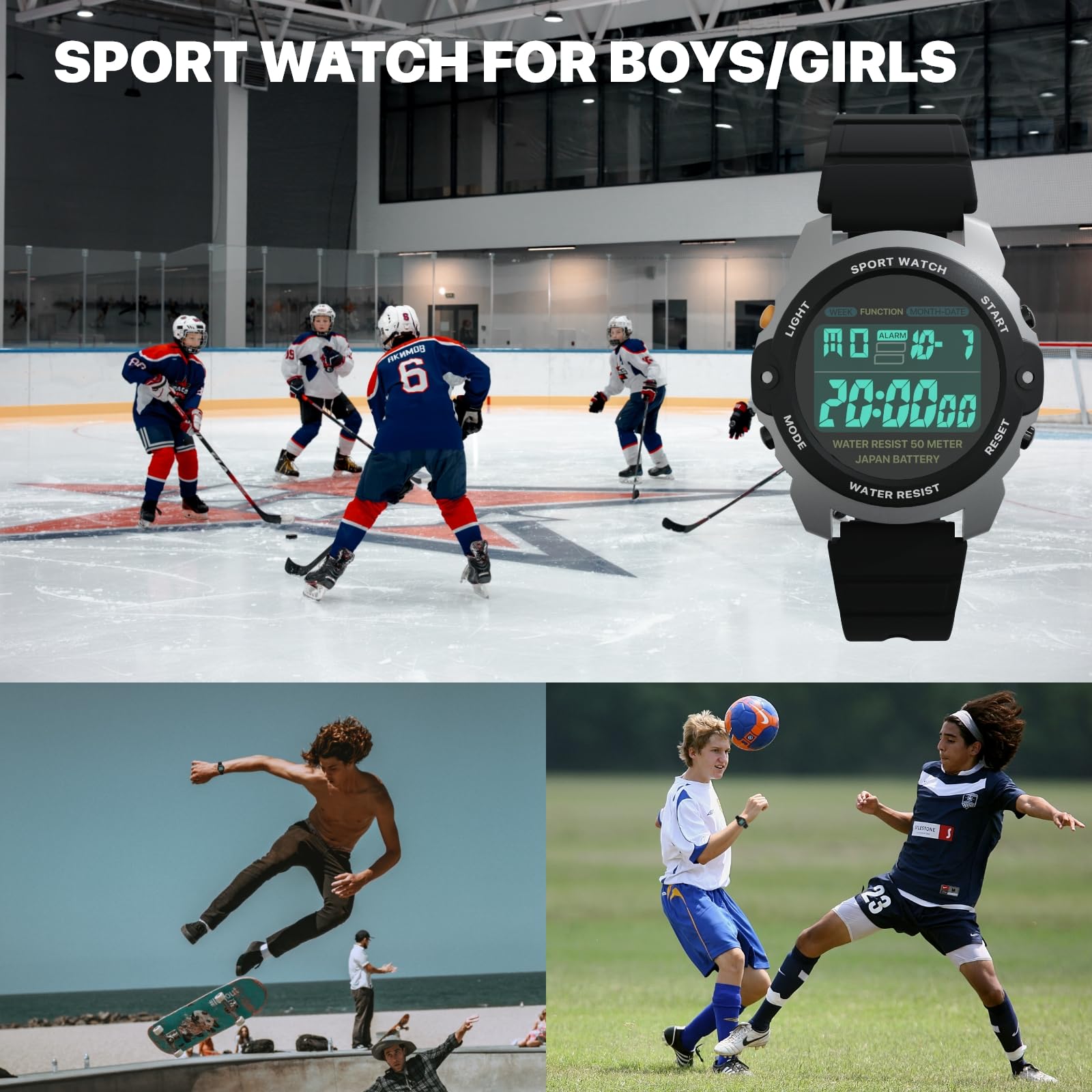 Rziawssa Orologio Digitale per Bambini 50 M Impermeabile Orologio Sportivo per Ragazzi Ragazze Adolescenti Orologio Digitale con LED Cronografo Calendario Sveglia per 8-18 Anni