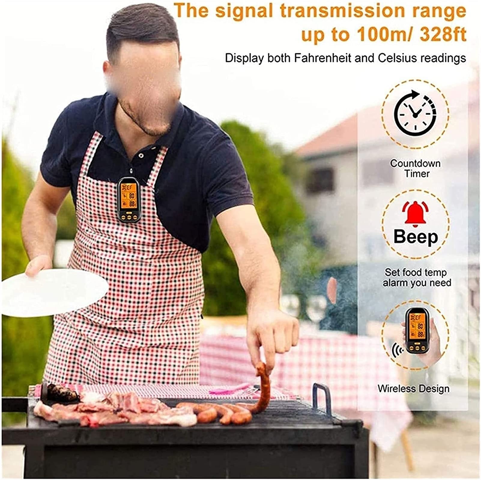 XMING Bezprzewodowa zdalna cyfrowa cyfrowa termometr mięsny z podwójną sondy do grillowania palacza GRILL Termometr