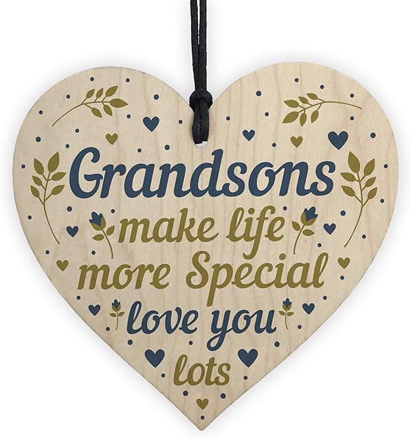 RED OCEAN Grandson Keepsake Wooden Heart Birthday From Grandparents THANK YOU Family Plaque