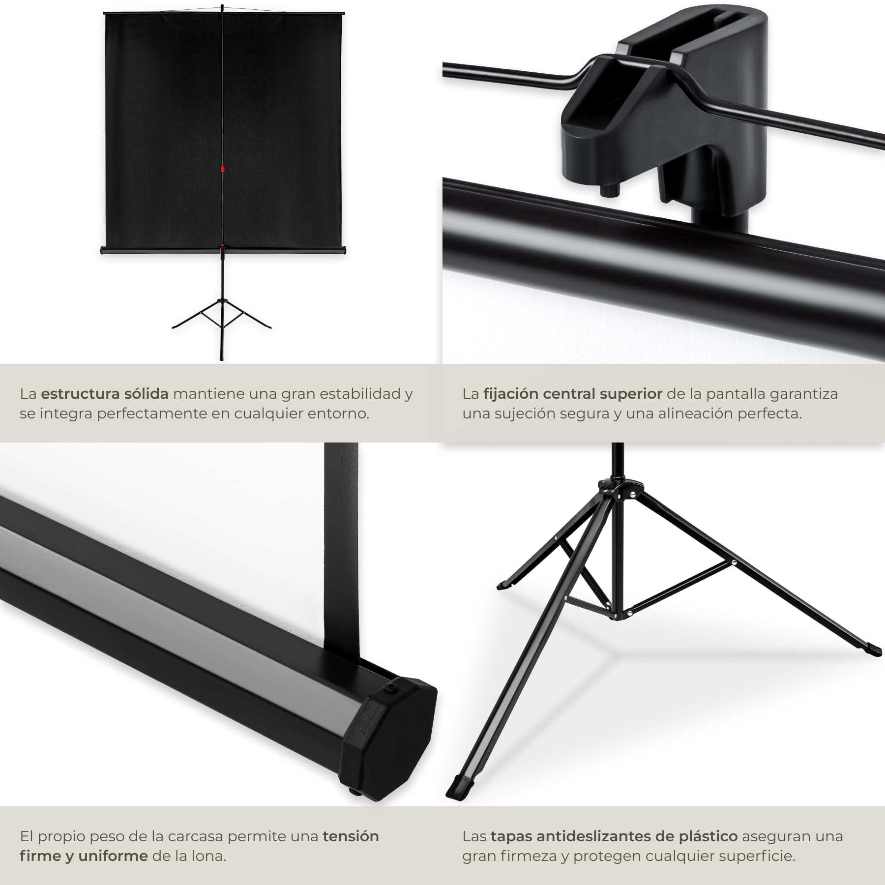 tectake® Pantalla Proyector Enrollable y Retráctil, Montaje en Pared y Techo, Formatos 1:1, 4:3y 16:9, Optimizado para HDTV y 3D, Factor de Ganancia 1,0, Tela Projector - 212 x 90 x 260 cm
