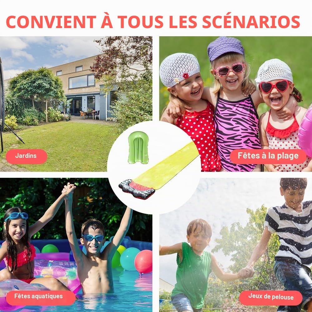 Toboggan Aquatique, 480 x 70 cm Ventre Glisse avec 1 Planche Gonflable, Tapis de Glisse Eau Enfant avec Arroseur Intégré pour Jeux d'eau en Extérieur, Fête D'été, Jardin Pelouse